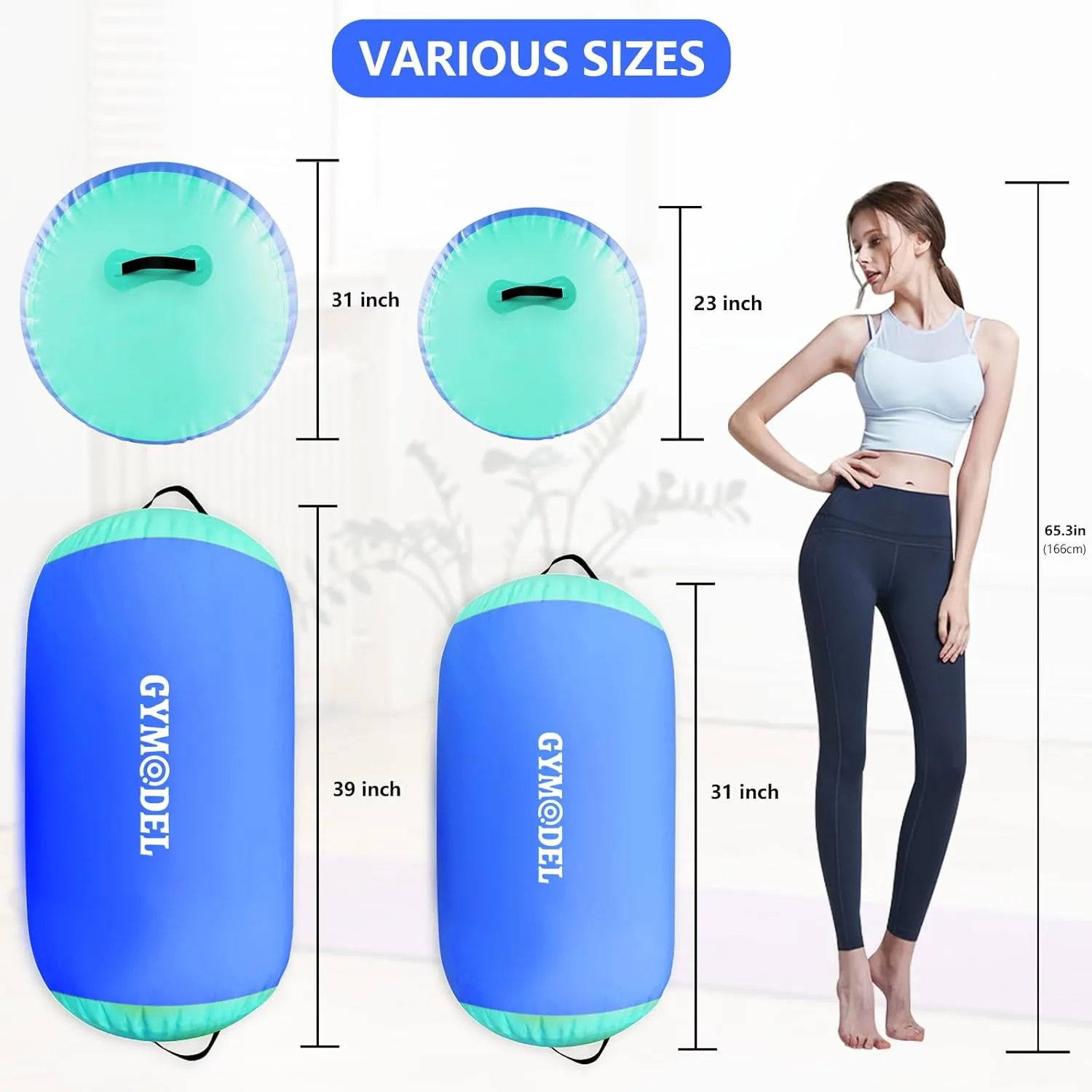 Air Roller Gymnastics Barrel Inflatable Tumbling Roller Air Mat, Air Barrel Gymnastics Tumble Track Mat with Pump for Backhandspring/Training Cheerleading/Yoga/Home and Outdoor Use