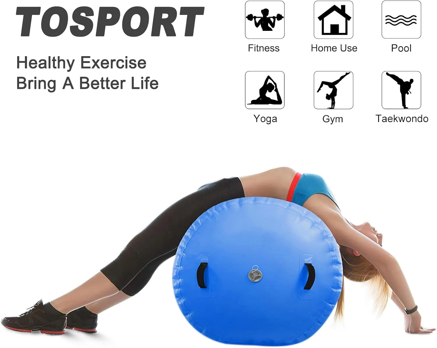 Air Roller Gymnastics Mat 60 75 cm Inflatable Air Barrel 3.3FT Gymnastics Tumbling Mat With Pump for Hand Spring Rear Training/Home Use/Fitness/Yoga