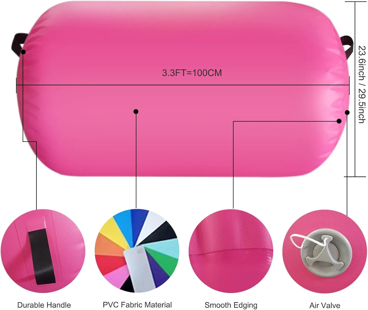 Air Roller Gymnastics Mat 60 75 cm Inflatable Air Barrel 3.3FT Gymnastics Tumbling Mat With Pump for Hand Spring Rear Training/Home Use/Fitness/Yoga