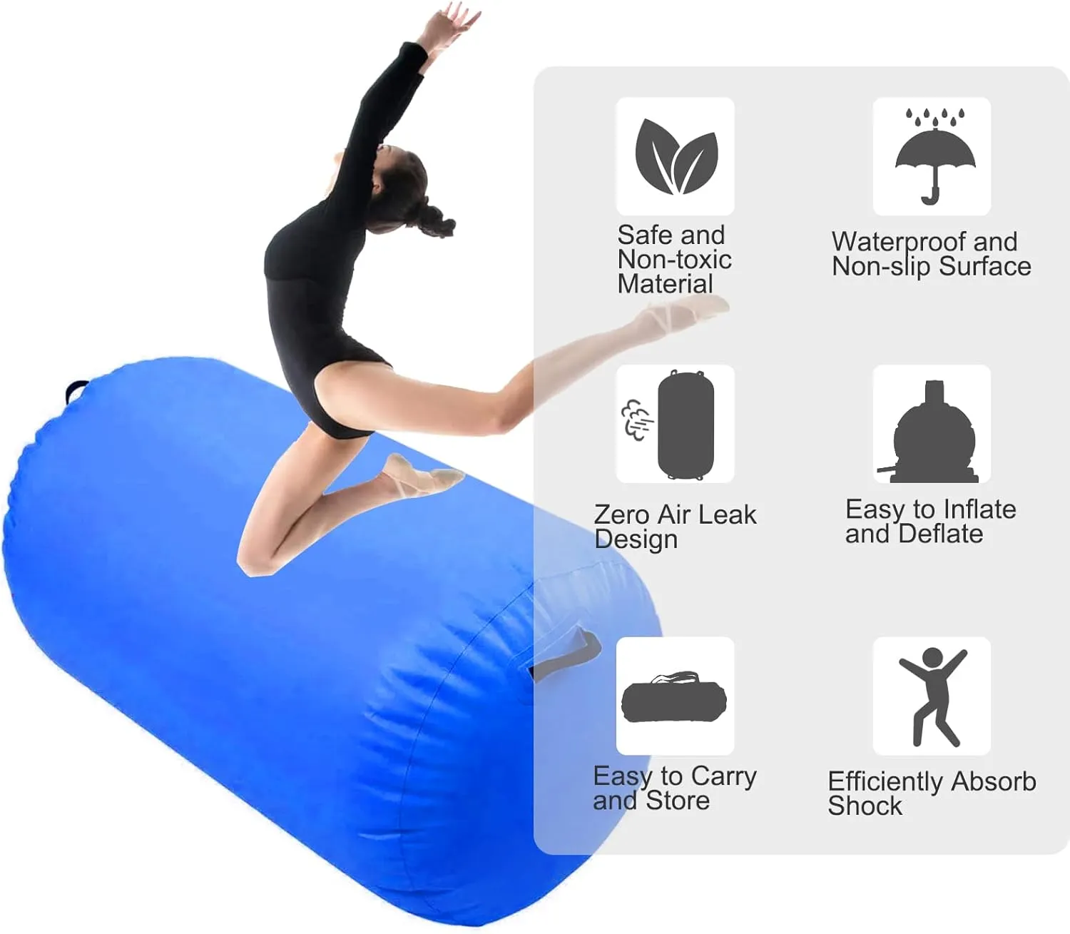 Air Roller Gymnastics Mat 60 75 cm Inflatable Air Barrel 3.3FT Gymnastics Tumbling Mat With Pump for Hand Spring Rear Training/Home Use/Fitness/Yoga