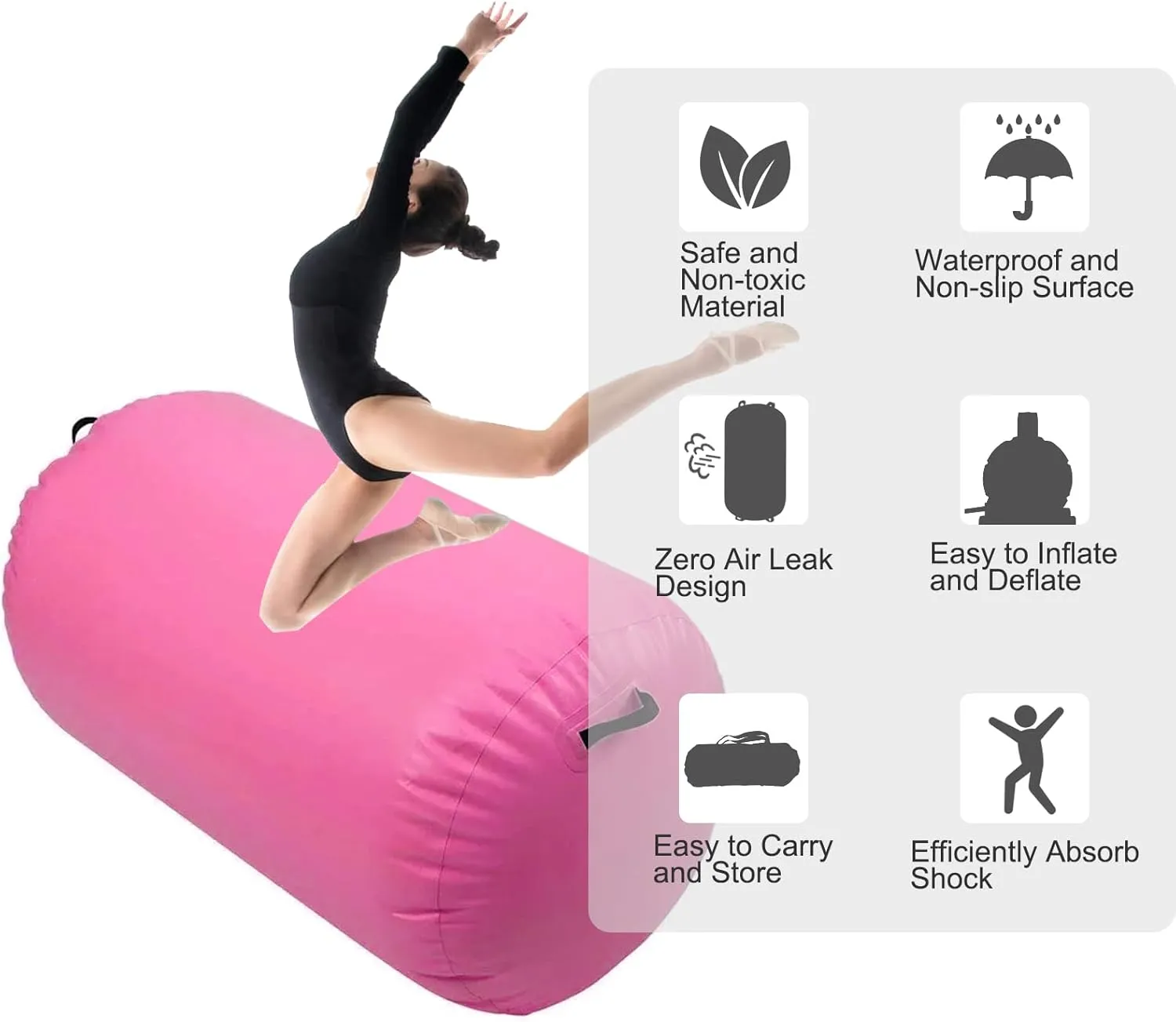 Air Roller Gymnastics Mat 60 75 cm Inflatable Air Barrel 3.3FT Gymnastics Tumbling Mat With Pump for Hand Spring Rear Training/Home Use/Fitness/Yoga
