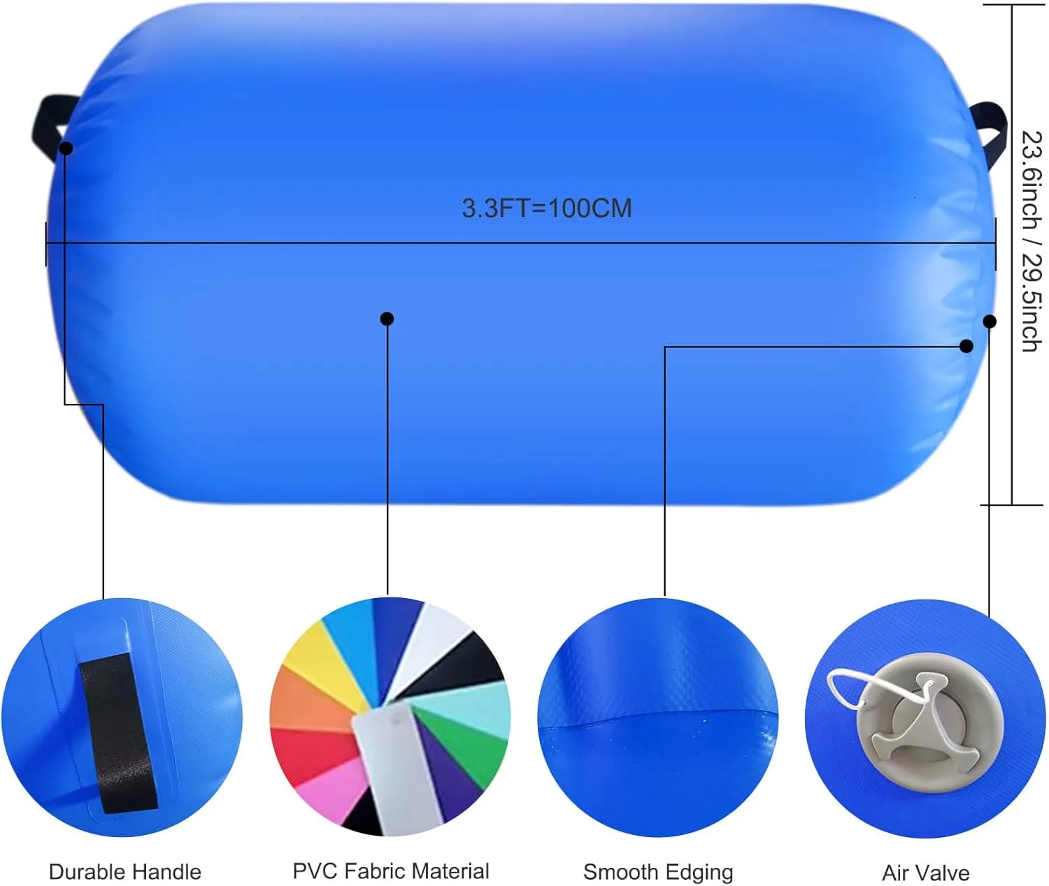 Air Roller Gymnastics Mat 60 75 cm Inflatable Air Barrel 3.3FT Gymnastics Tumbling Mat With Pump for Hand Spring Rear Training/Home Use/Fitness/Yoga