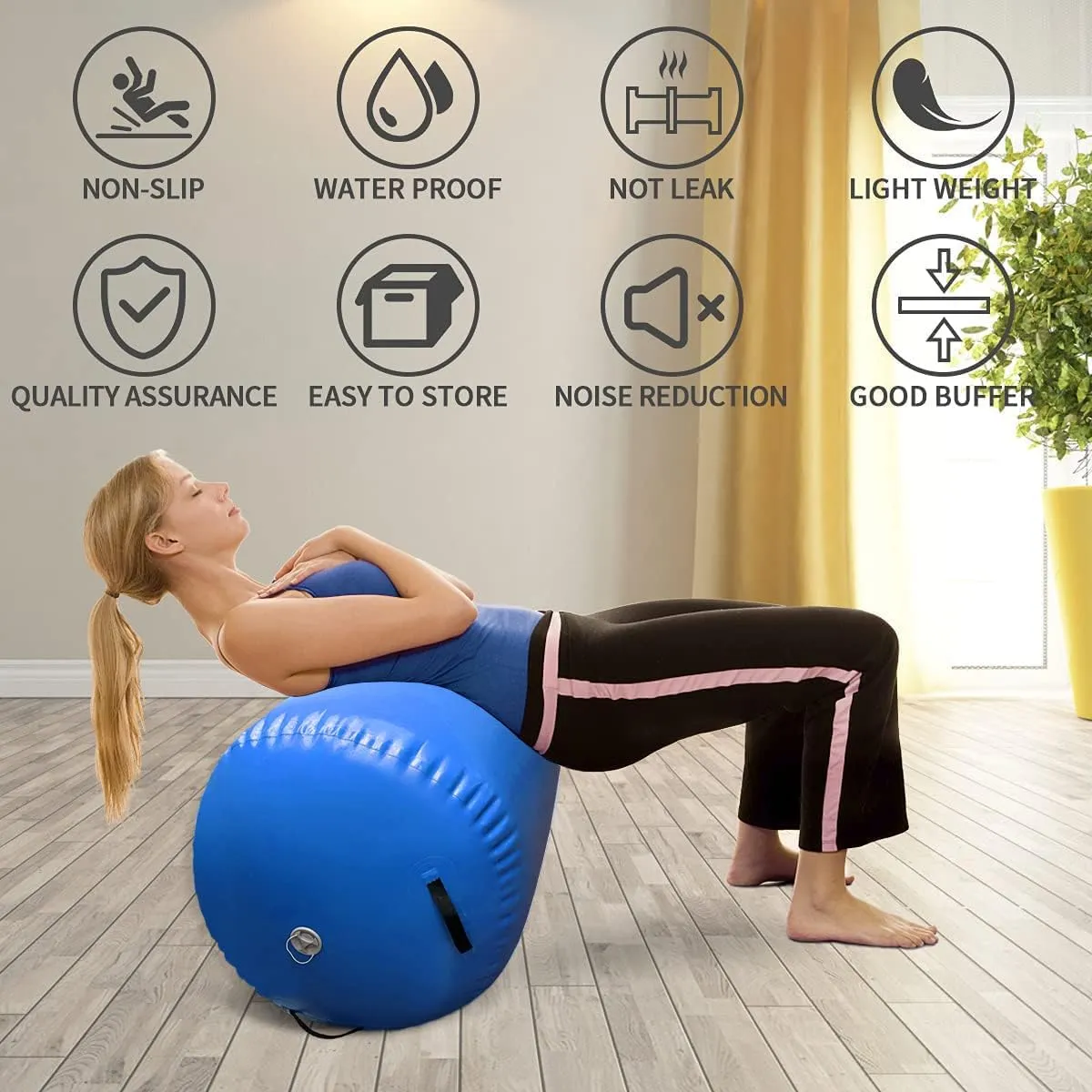 Air Tumbling Mat Tumble Track With Electric Pump，Inflatable Gymnastics Barrel Roller for Home Use,Gym Training,Cheer leading,Yoga