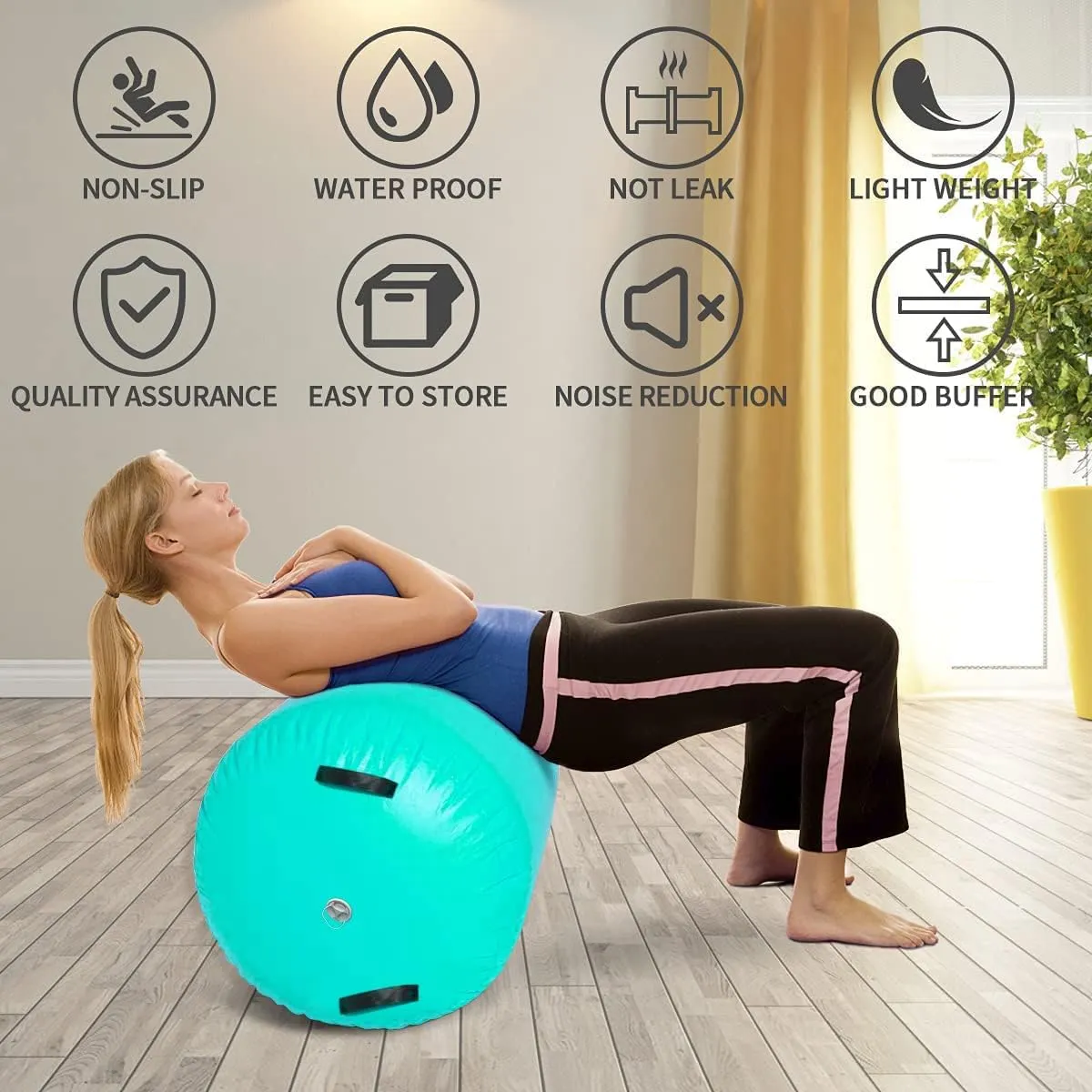 Air Tumbling Mat Tumble Track With Electric Pump，Inflatable Gymnastics Barrel Roller for Home Use,Gym Training,Cheer leading,Yoga