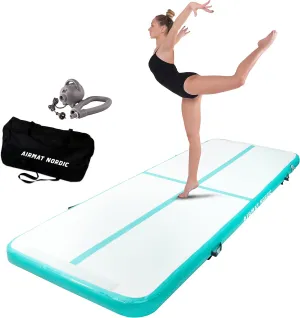 AirMat Nordic Air Mat Tumble Track 10ft/13ft/16ft/20ft/26ft with Electric Air Pump, Inflatable Gymnastics Mat for Home, Best for Gymnastics, Cheerleading, Yoga - 3'3" Wide and 4" Thick, Tumbling Mat