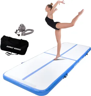 AirMat Nordic Air Mat Tumble Track 10ft/13ft/16ft/20ft/26ft with Electric Air Pump, Inflatable Gymnastics Mat for Home, Best for Gymnastics, Cheerleading, Yoga - 3'3" Wide and 4" Thick, Tumbling Mat