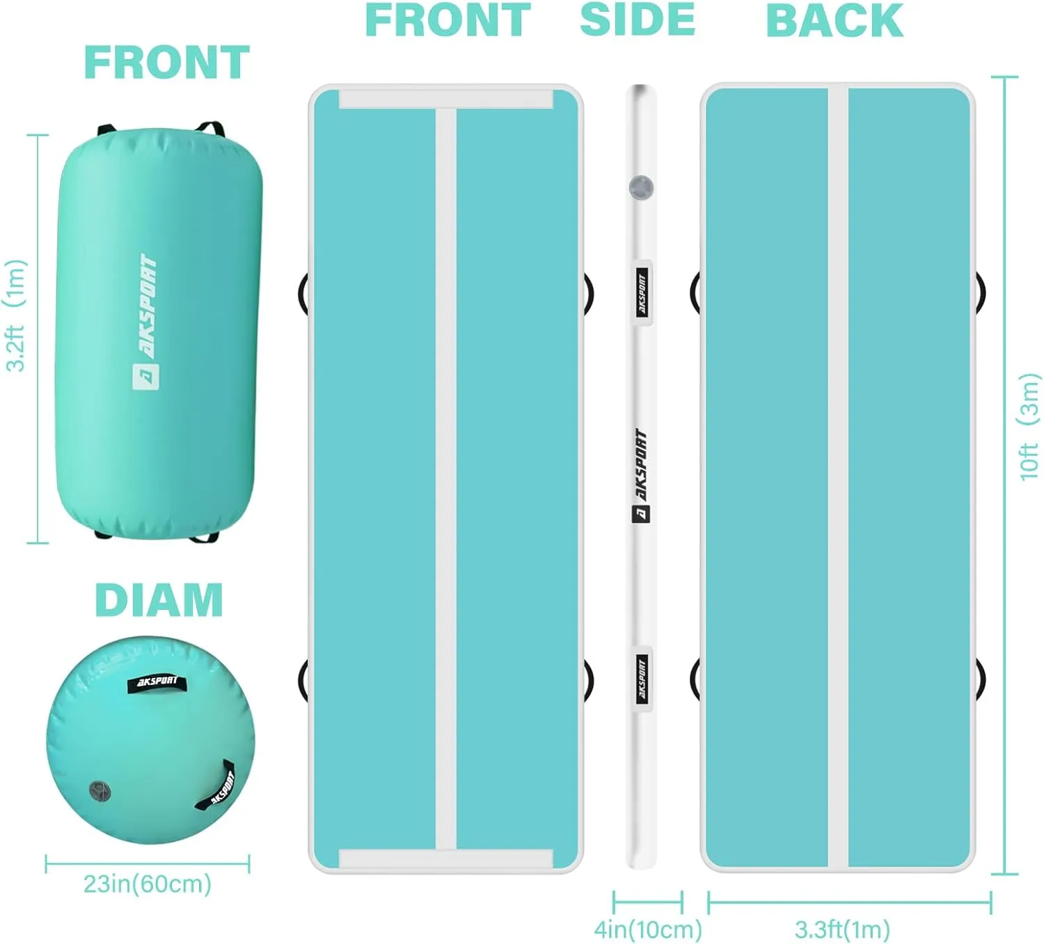 AKSPORT Air Roller Gymnastics Air Barrel for Backbends and Back Handsprings Exercise Training with Electric Air Pump for Home Use/Yoga/Cheerleading/Tumbling/Back Walkovers
