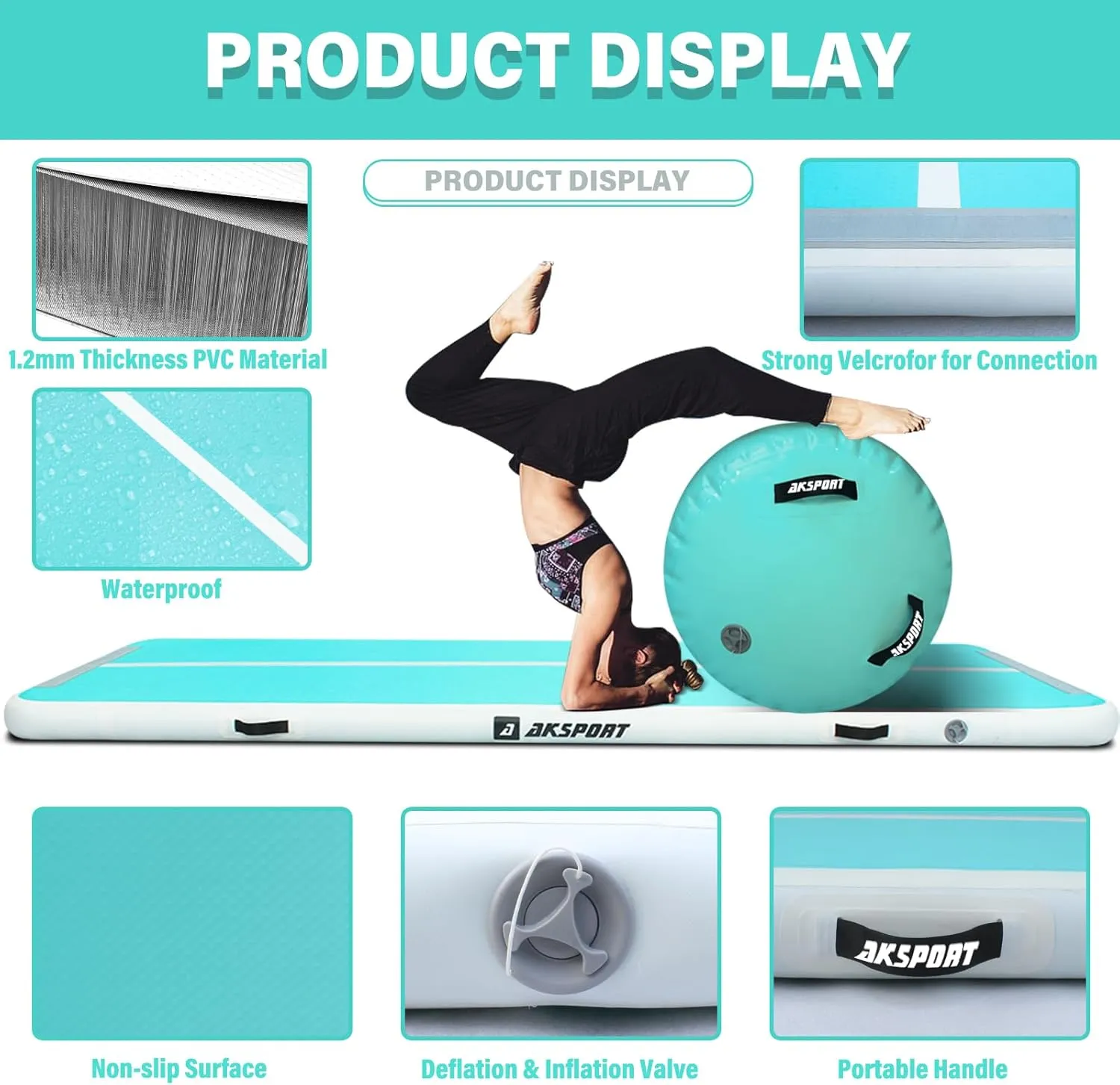 AKSPORT Air Roller Gymnastics Air Barrel for Backbends and Back Handsprings Exercise Training with Electric Air Pump for Home Use/Yoga/Cheerleading/Tumbling/Back Walkovers