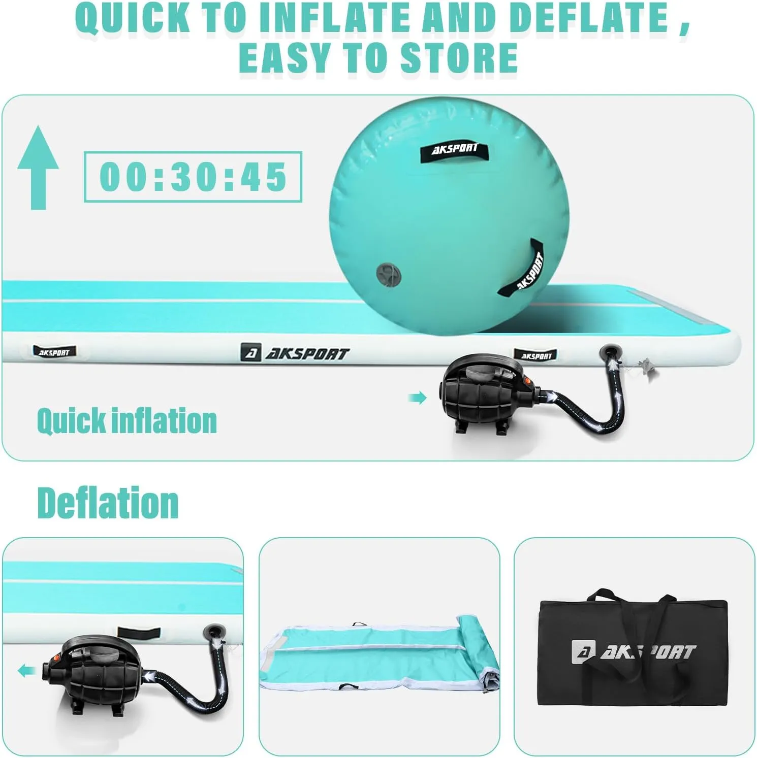 AKSPORT Air Roller Gymnastics Air Barrel for Backbends and Back Handsprings Exercise Training with Electric Air Pump for Home Use/Yoga/Cheerleading/Tumbling/Back Walkovers