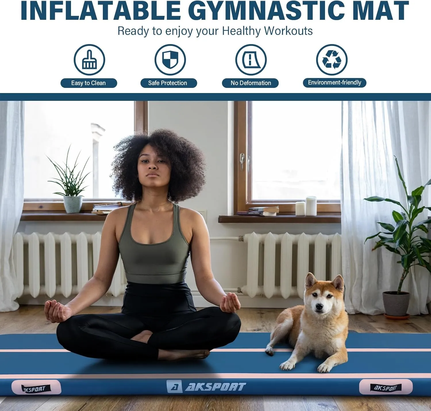 AKSPORT Gymnastics Air Mat Tumble Track Tumbling Mat Inflatable Floor Mats with Air Pump for Home Use/Tumble/Gym/Training/Cheerleading/Parkour/Beach/Park/Water