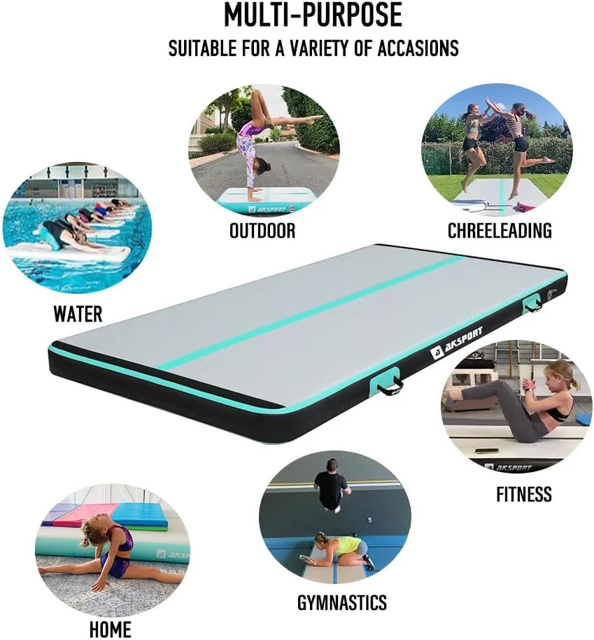 AKSPORT Gymnastics Air Mat Tumble Track Tumbling Mat Inflatable Floor Mats with Air Pump for Home Use/Tumble/Gym/Training/Cheerleading/Parkour/Beach/Park/Water