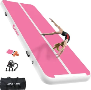 AKSPORT Gymnastics Air Mat Tumble Track Tumbling Mat Inflatable Floor Mats with Air Pump for Home Use/Tumble/Gym/Training/Cheerleading/Parkour/Beach/Park/Water