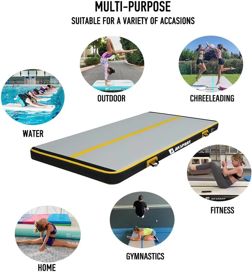 AKSPORT Gymnastics Air Mat Tumble Track Tumbling Mat Inflatable Floor Mats with Air Pump for Home Use/Tumble/Gym/Training/Cheerleading/Parkour/Beach/Park/Water