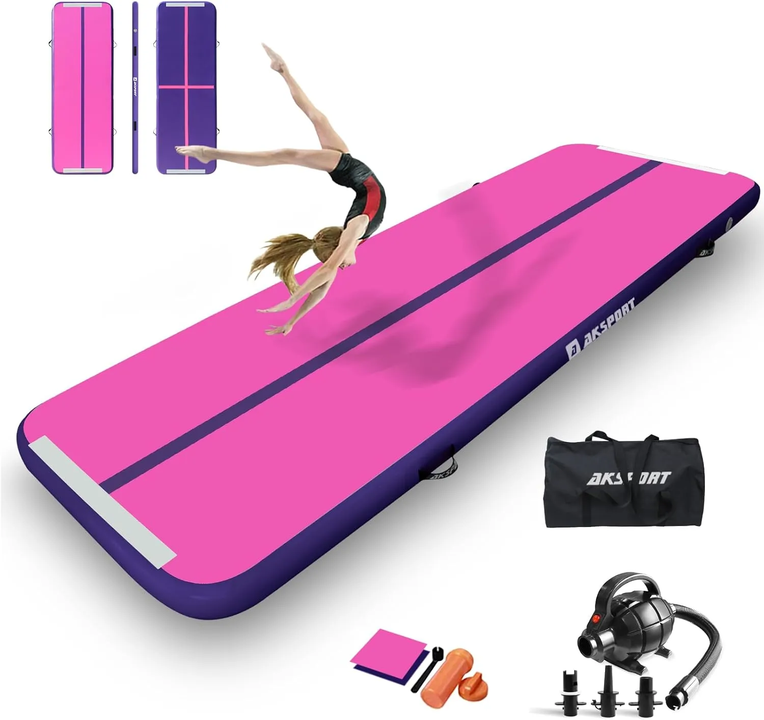 AKSPORT Gymnastics Air Mat Tumble Track Tumbling Mat Inflatable Floor Mats with Air Pump for Home Use/Tumble/Gym/Training/Cheerleading/Parkour/Beach/Park/Water