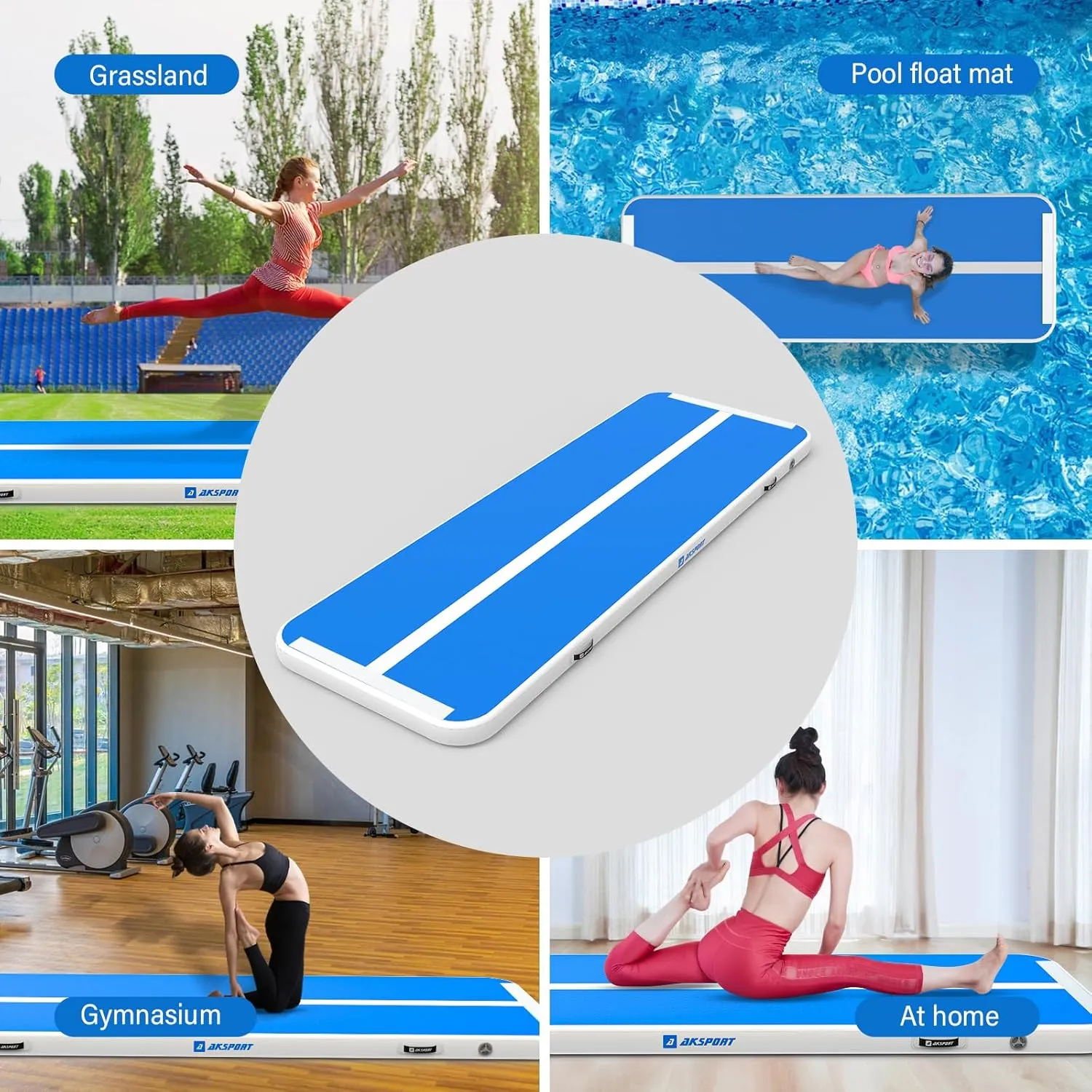 AKSPORT Gymnastics Air Mat Tumble Track Tumbling Mat Inflatable Floor Mats with Air Pump for Home Use/Tumble/Gym/Training/Cheerleading/Parkour/Beach/Park/Water