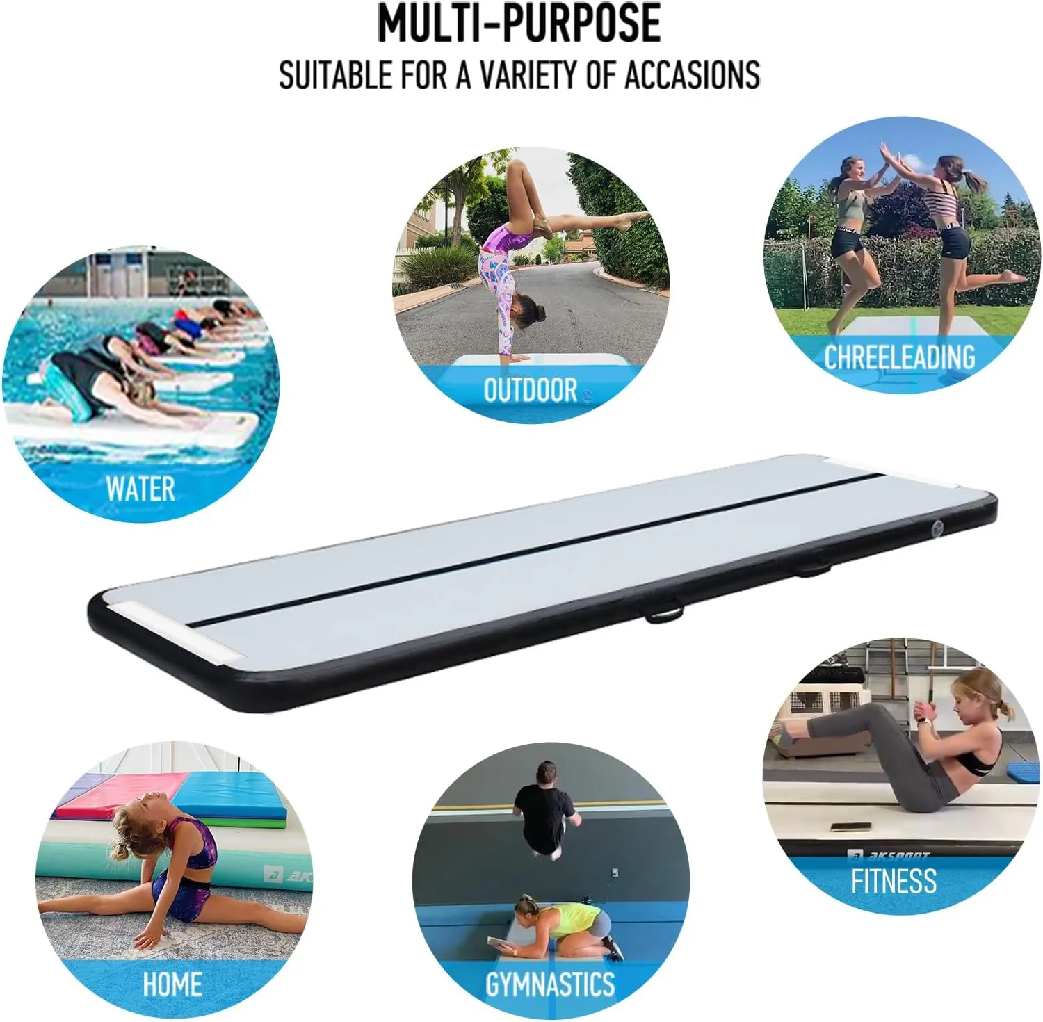 AKSPORT Gymnastics Air Mat Tumble Track Tumbling Mat Inflatable Floor Mats with Air Pump for Home Use/Tumble/Gym/Training/Cheerleading/Parkour/Beach/Park/Water