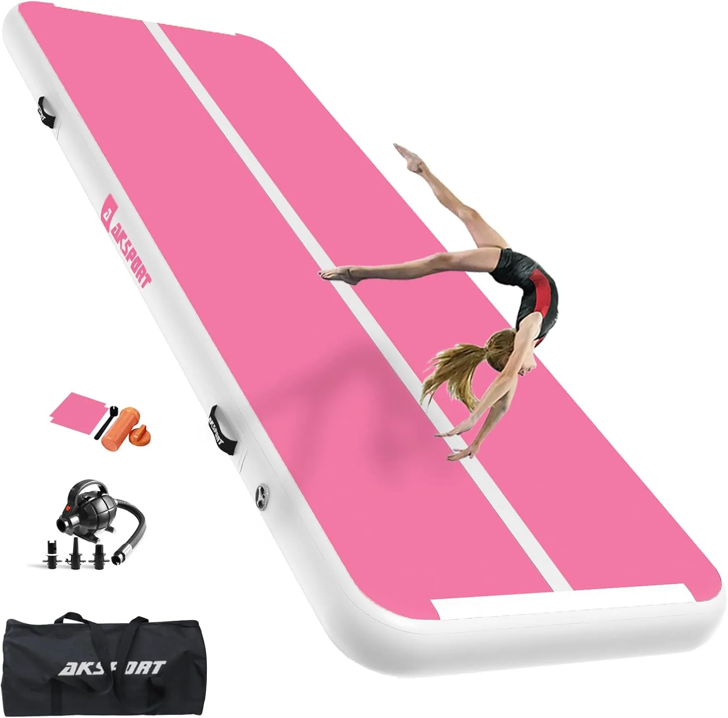 AKSPORT Gymnastics Air Mat Tumble Track Tumbling Mat Inflatable Floor Mats with Air Pump for Home Use/Tumble/Gym/Training/Cheerleading/Parkour/Beach/Park/Water