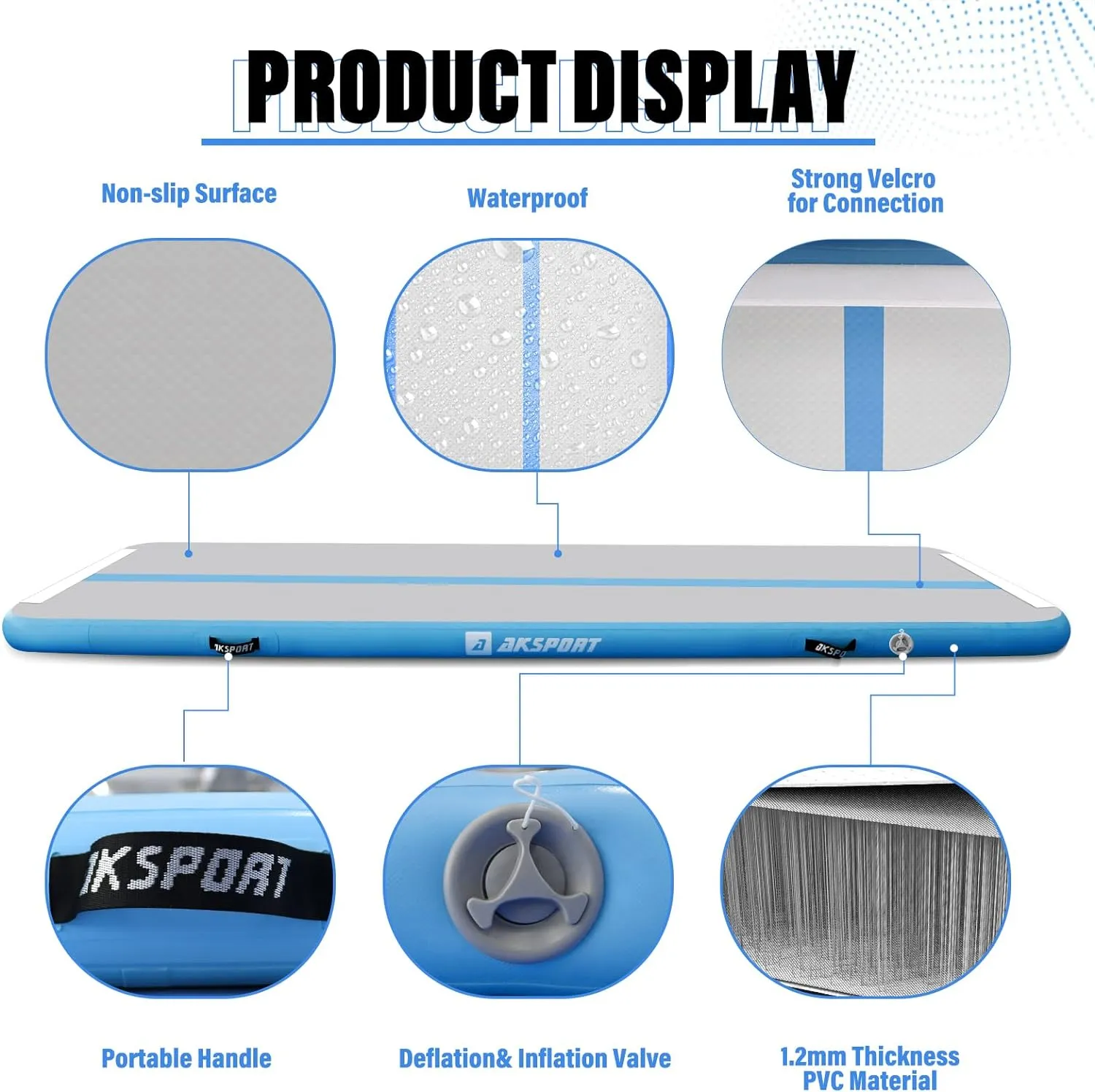 AKSPORT Inflatable Gymnatsics Mat Tumble Track 10ft 13ft 16ft 20ft 23ft Air Tumbling Mat with Air Pump for Home Use/Training/Cheerleading/Yoga