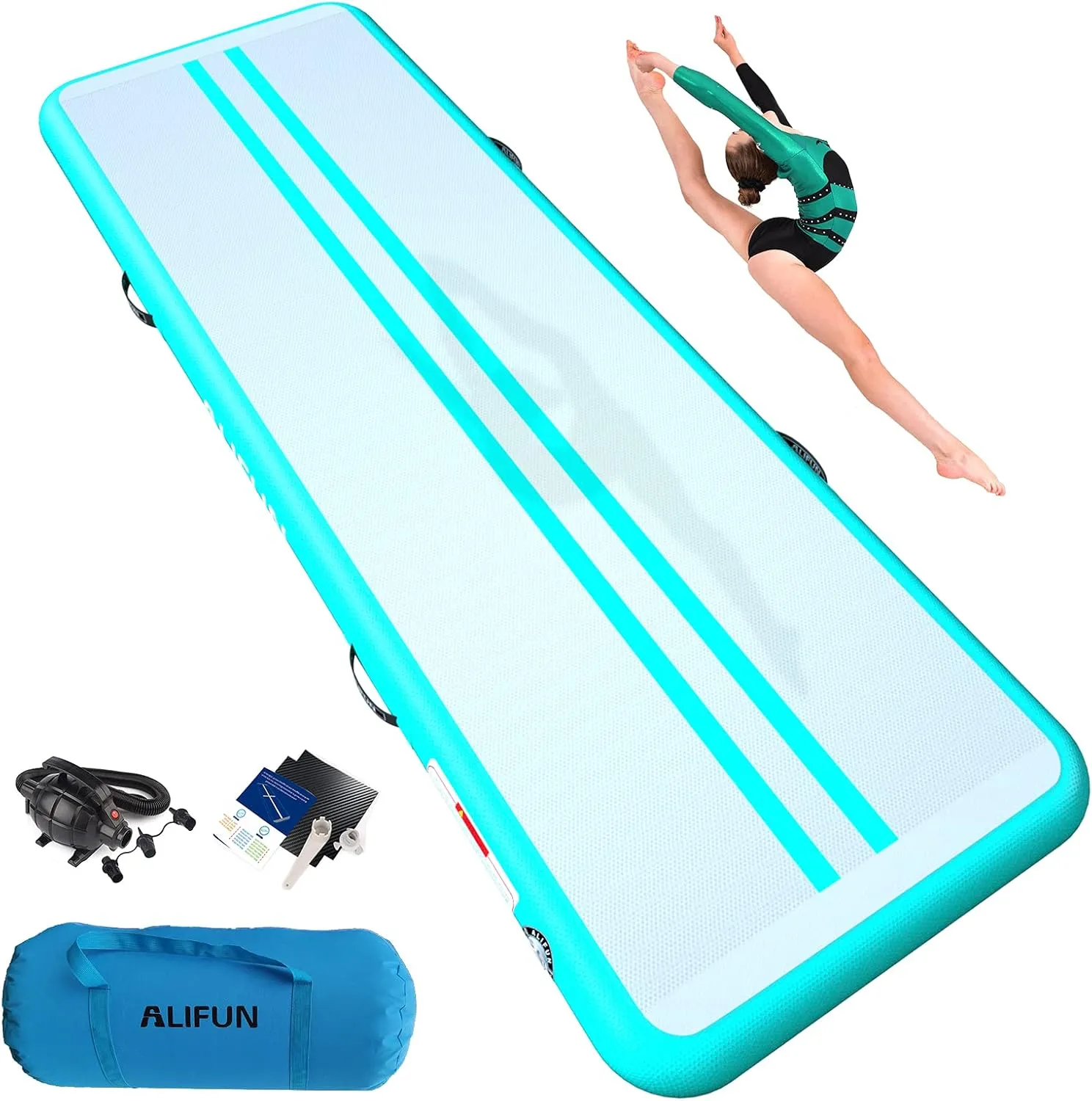 ALIFUN Inflatable Gymnastics Tumble Mat Air Training Track Mat 6.6-20ft Non Slip for Home/Gym/Yoga with Pump