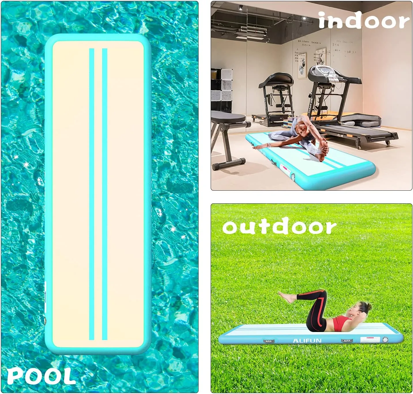 ALIFUN Inflatable Gymnastics Tumble Mat Air Training Track Mat 6.6-20ft Non Slip for Home/Gym/Yoga with Pump