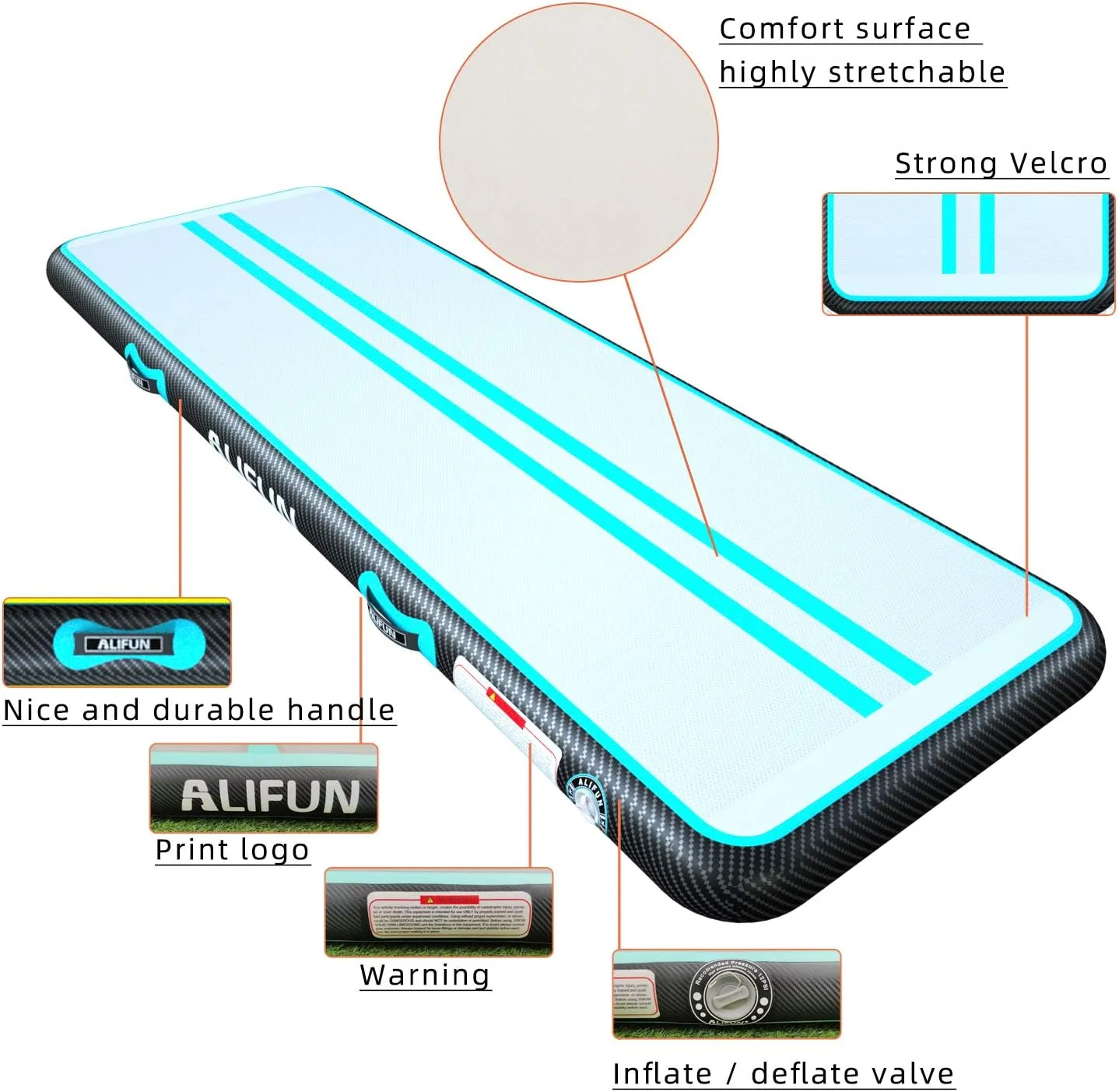 ALIFUN Inflatable Gymnastics Tumble Mat Air Training Track Mat 6.6-20ft Non Slip for Home/Gym/Yoga with Pump