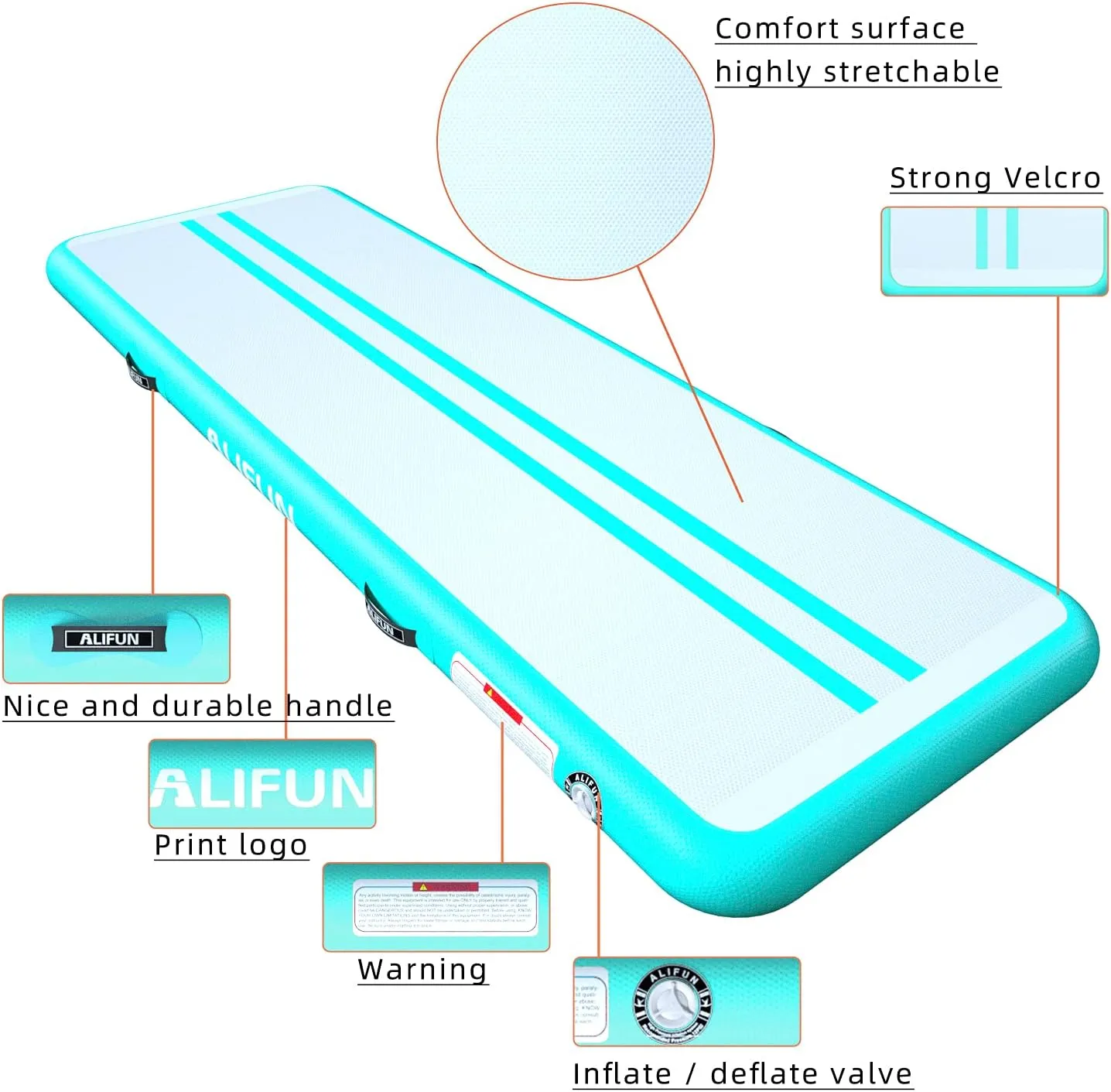 ALIFUN Inflatable Gymnastics Tumble Mat Air Training Track Mat 6.6-20ft Non Slip for Home/Gym/Yoga with Pump