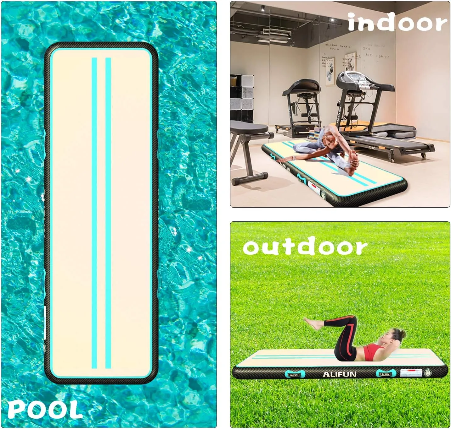 ALIFUN Inflatable Gymnastics Tumble Mat Air Training Track Mat 6.6-20ft Non Slip for Home/Gym/Yoga with Pump