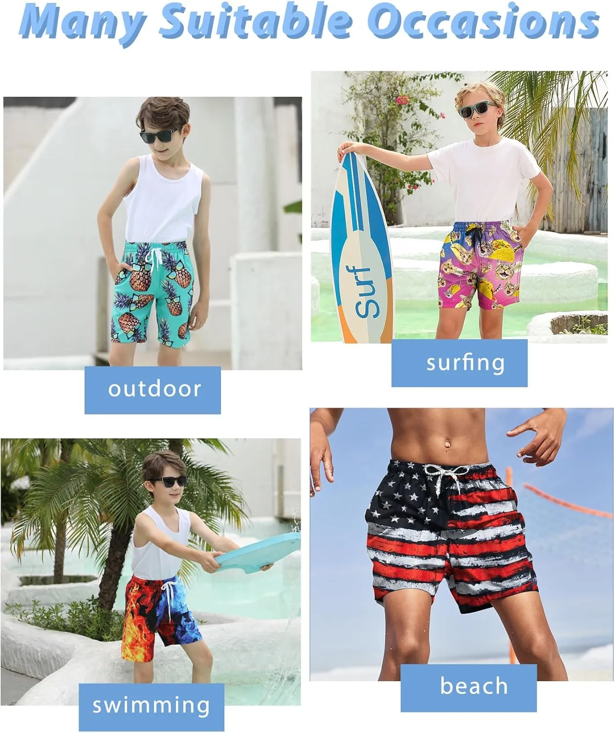 ALISISTER Boys Swim Trunks with Compression Liner with Pockets Bathing Suit 2-20 Years Old