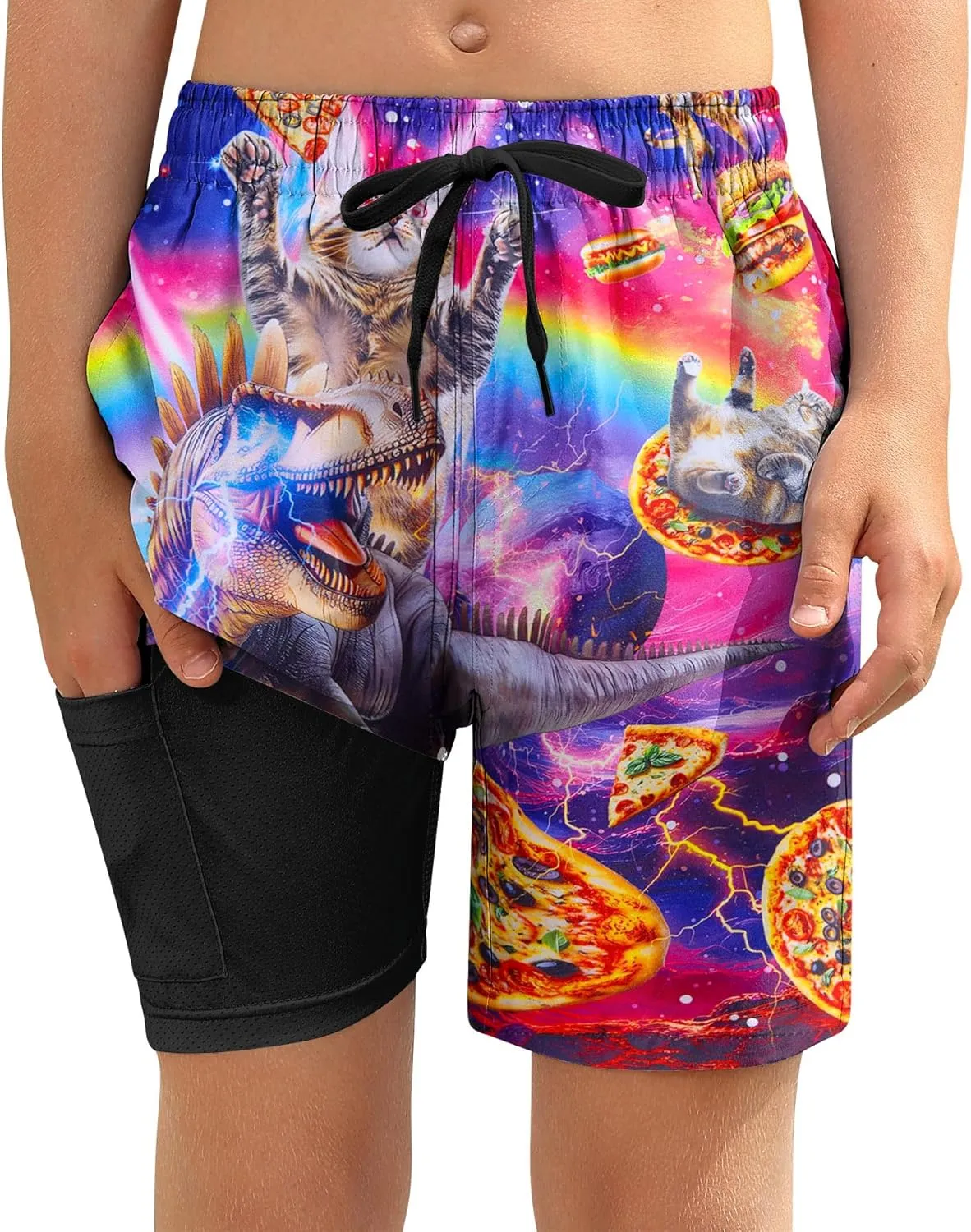ALISISTER Boys Swim Trunks with Compression Liner with Pockets Bathing Suit 2-20 Years Old