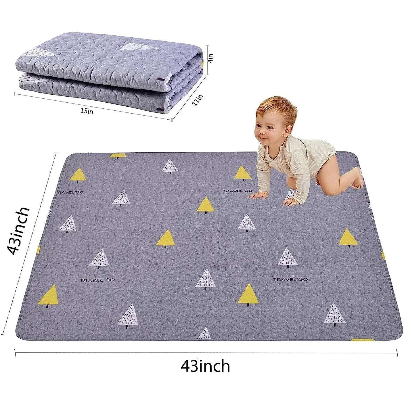 ALMEKAQUZ Baby Play Mat, Portable, Washable, Foldable Crawling Mat, 110 * 110 CM for Floor, Kids Crawling Mat, Large Soft Non Slip Non-Toxic Play Mats for Infants (Gray-travel)