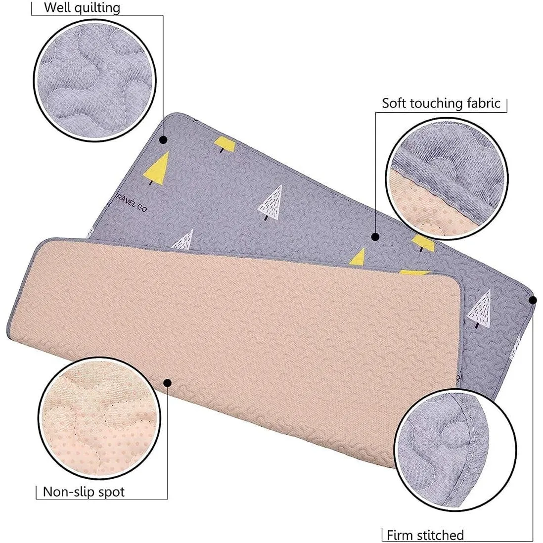 ALMEKAQUZ Baby Play Mat, Portable, Washable, Foldable Crawling Mat, 110 * 110 CM for Floor, Kids Crawling Mat, Large Soft Non Slip Non-Toxic Play Mats for Infants (Gray-travel)