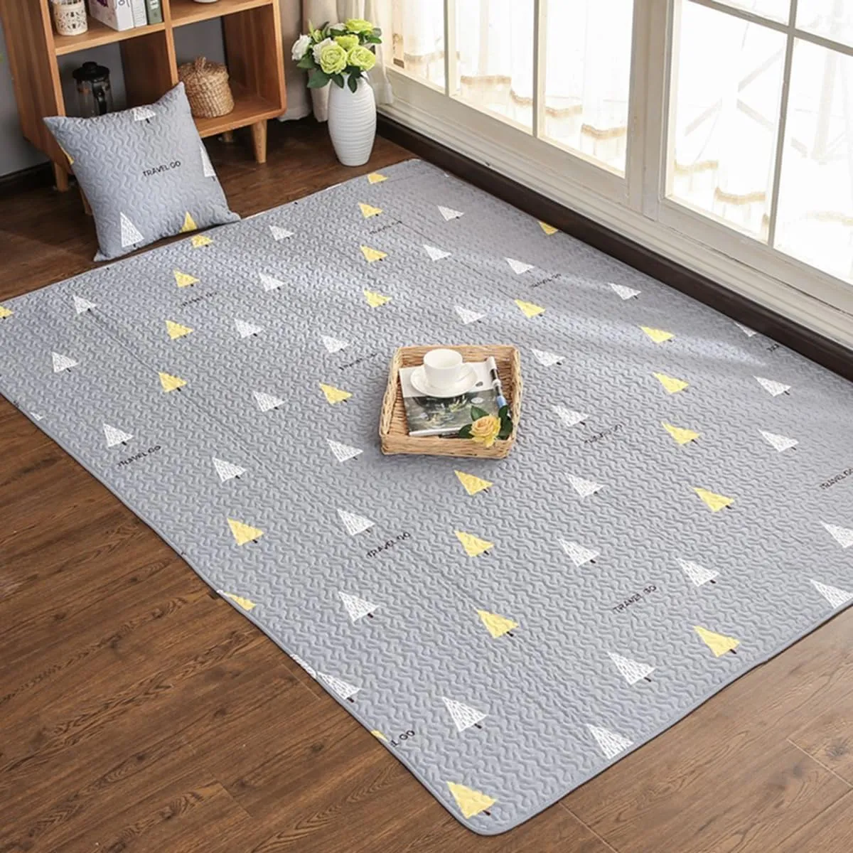 ALMEKAQUZ Baby Play Mat, Portable, Washable, Foldable Crawling Mat, 110 * 110 CM for Floor, Kids Crawling Mat, Large Soft Non Slip Non-Toxic Play Mats for Infants (Gray-travel)