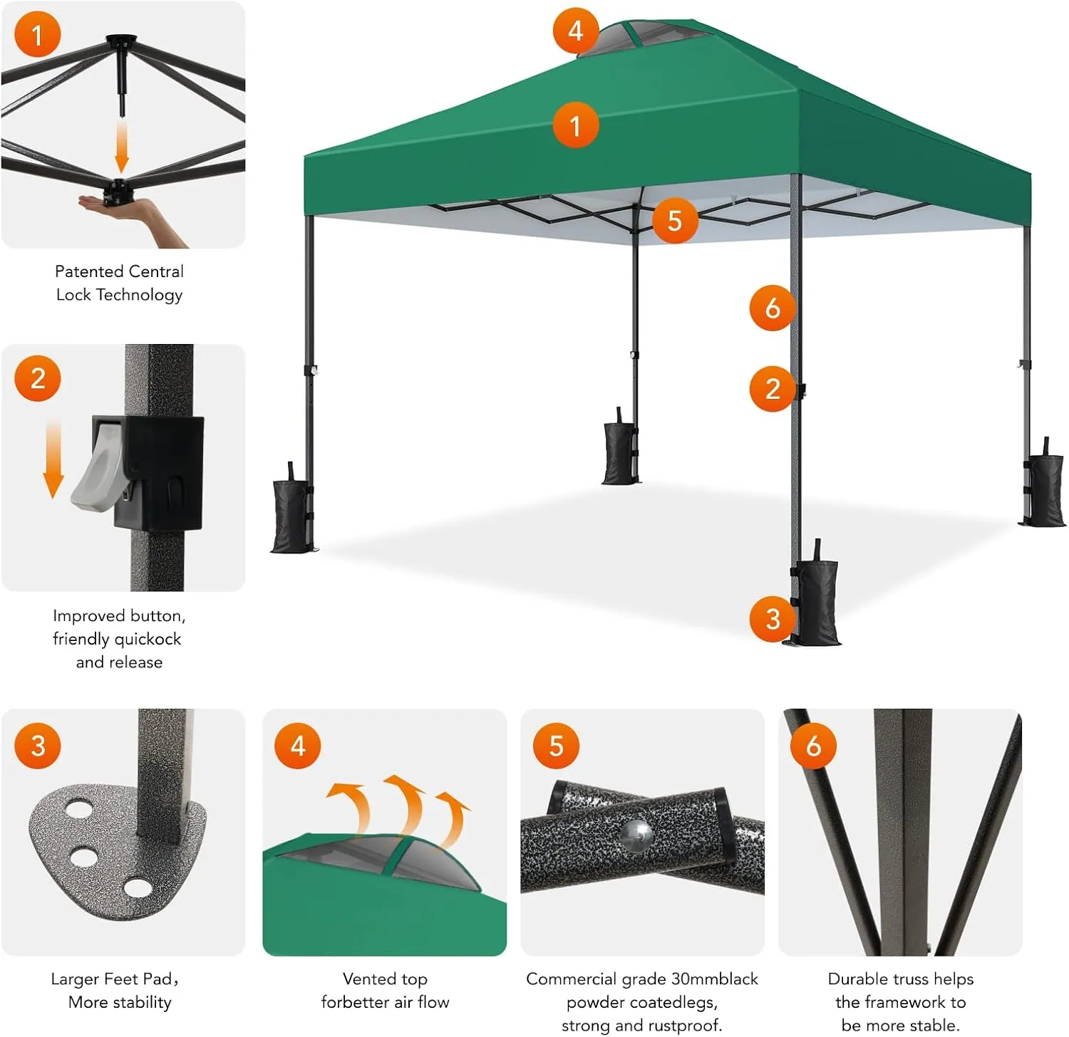 AMADA HOMEFURNISHING 10x10 Pop Up Canopy - Beach Tent with One Push Setup - Easy Outdoor Sun Shade for Events, Parties, Camping - Gazebo with Wheeled Cover Bag, 210D Silver Coated Top,Green