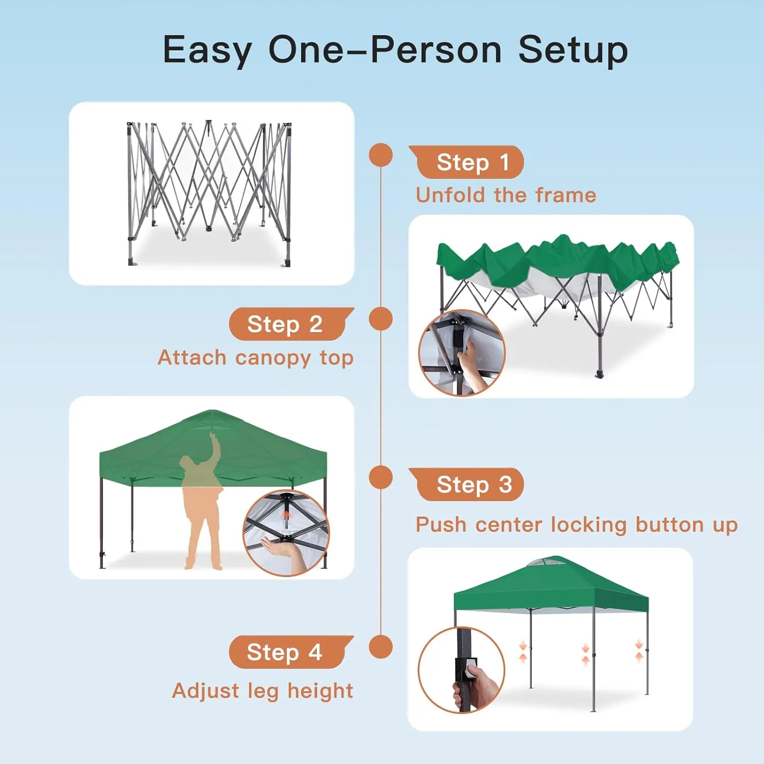 AMADA HOMEFURNISHING 10x10 Pop Up Canopy - Beach Tent with One Push Setup - Easy Outdoor Sun Shade for Events, Parties, Camping - Gazebo with Wheeled Cover Bag, 210D Silver Coated Top,Green