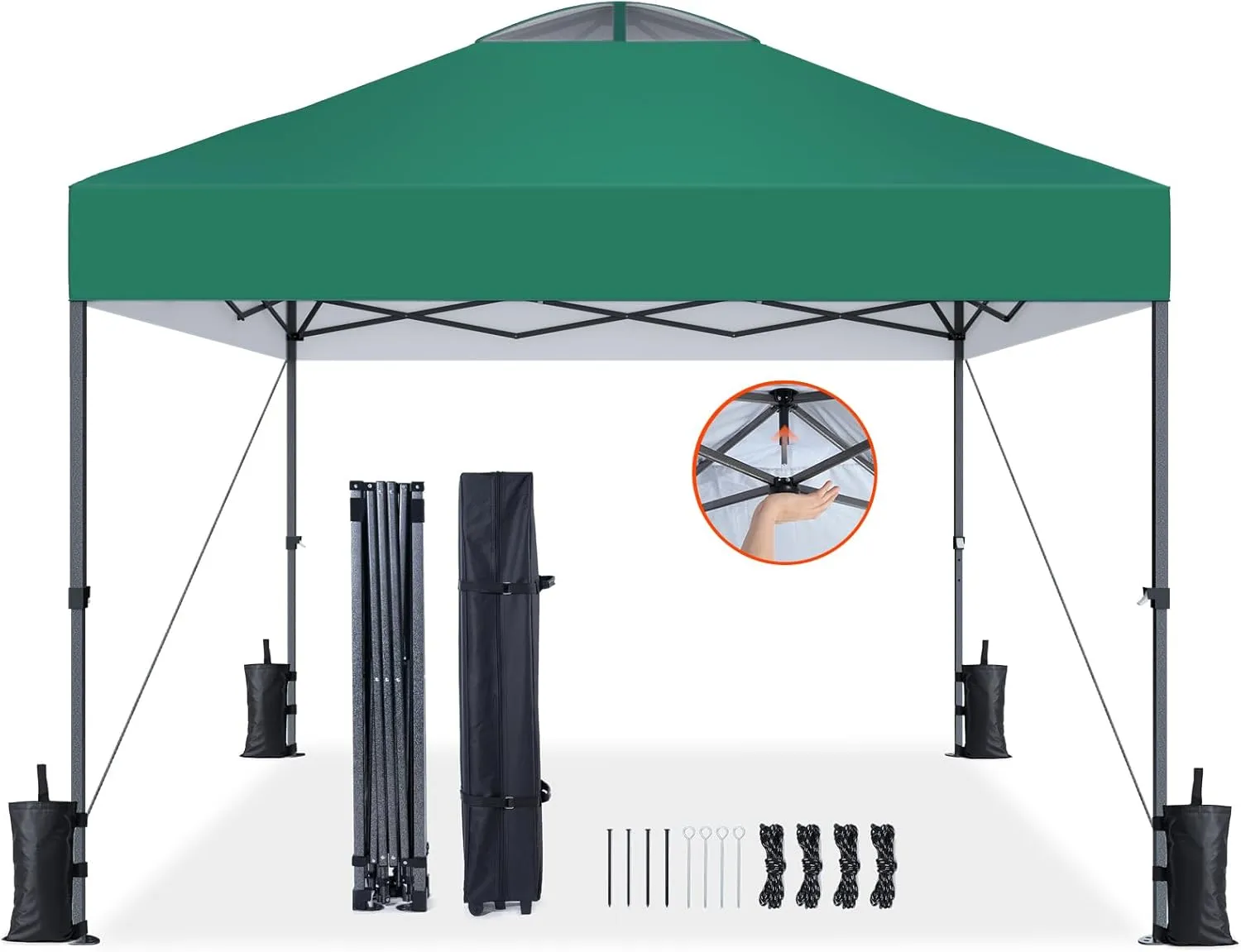 AMADA HOMEFURNISHING 10x10 Pop Up Canopy - Beach Tent with One Push Setup - Easy Outdoor Sun Shade for Events, Parties, Camping - Gazebo with Wheeled Cover Bag, 210D Silver Coated Top,Green