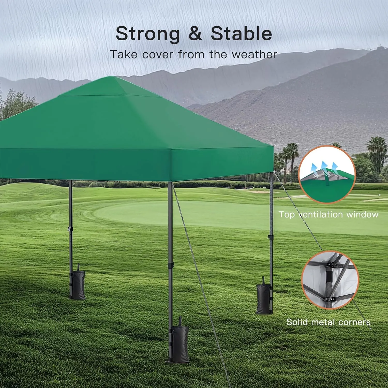 AMADA HOMEFURNISHING 10x10 Pop Up Canopy - Beach Tent with One Push Setup - Easy Outdoor Sun Shade for Events, Parties, Camping - Gazebo with Wheeled Cover Bag, 210D Silver Coated Top,Green