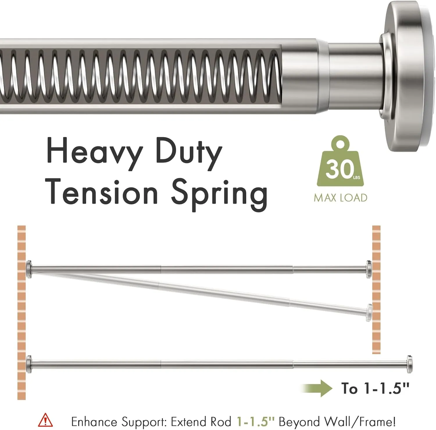 AmazerBath Spring Tension Shower Curtain Rod, 31-75 Inches Heavy Duty Tension Rod Rust Proof Bathroom Curtain Rod, Adjustable No Drill Easy Segmented Installation, Nickel