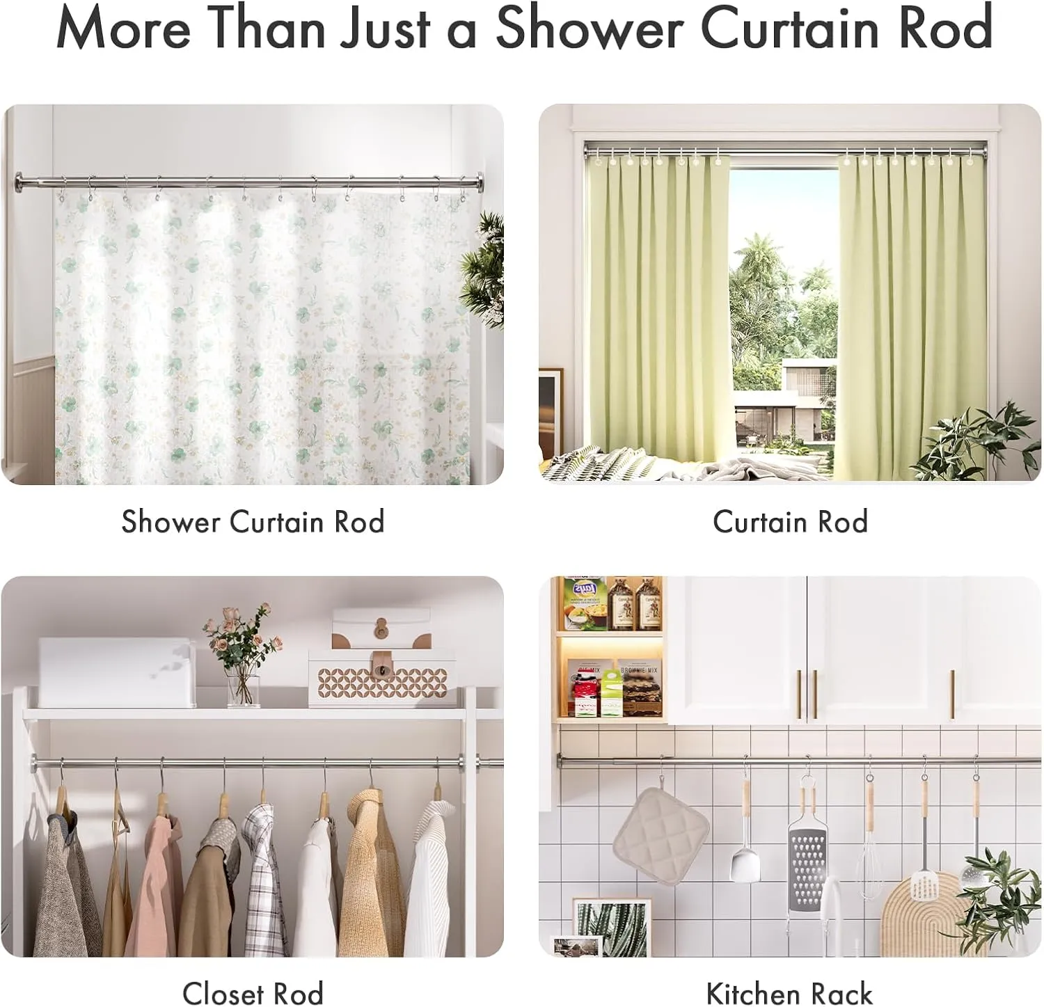 AmazerBath Spring Tension Shower Curtain Rod, 31-75 Inches Heavy Duty Tension Rod Rust Proof Bathroom Curtain Rod, Adjustable No Drill Easy Segmented Installation, Nickel