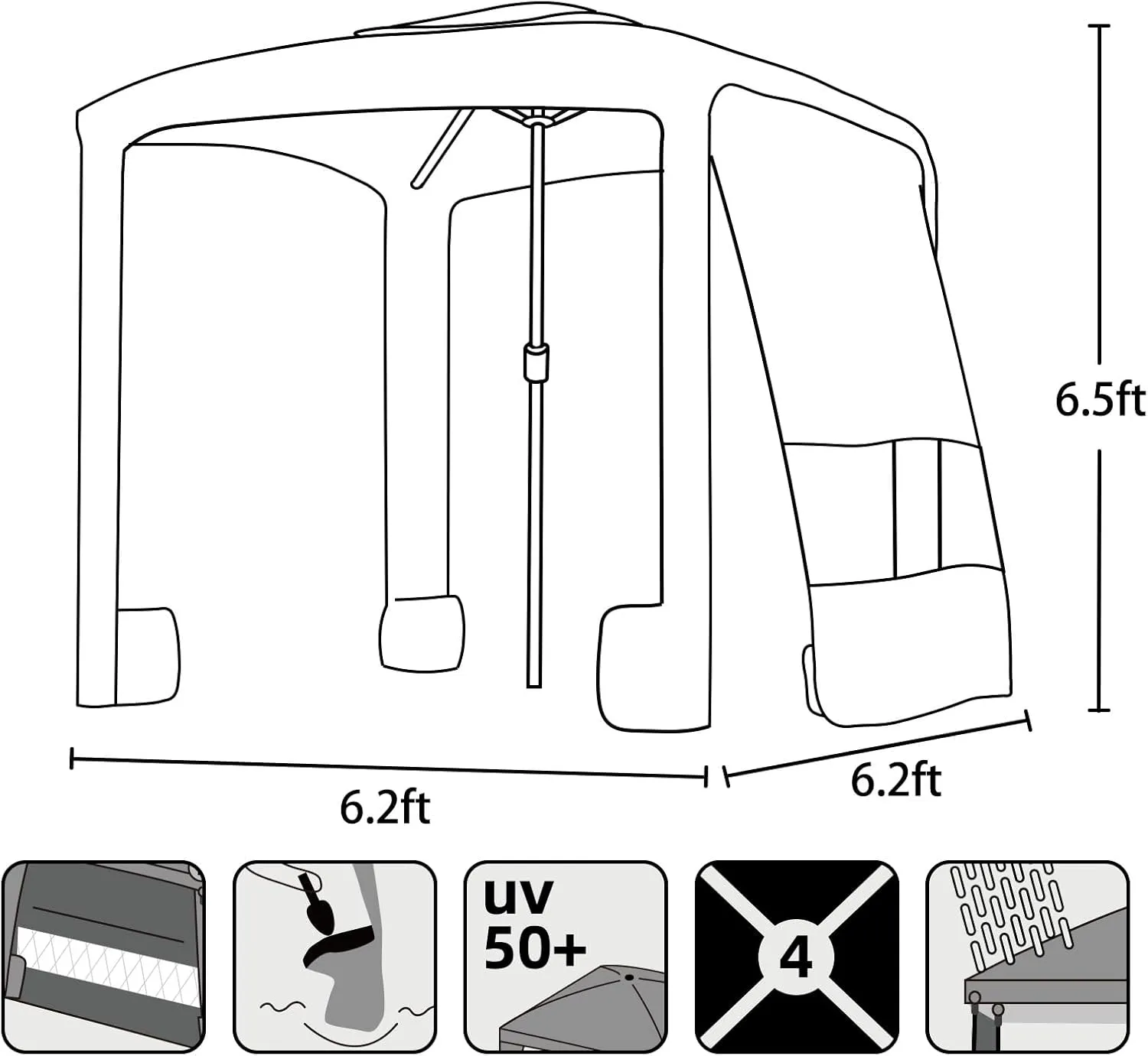 AMMSUN Beach Cabana, 6.2'×6.2' Beach Canopy, Easy Set up and Take Down, Cabana Tent with Sand Pockets, Instant Sun Shade with Side Wall, Pink Leaf