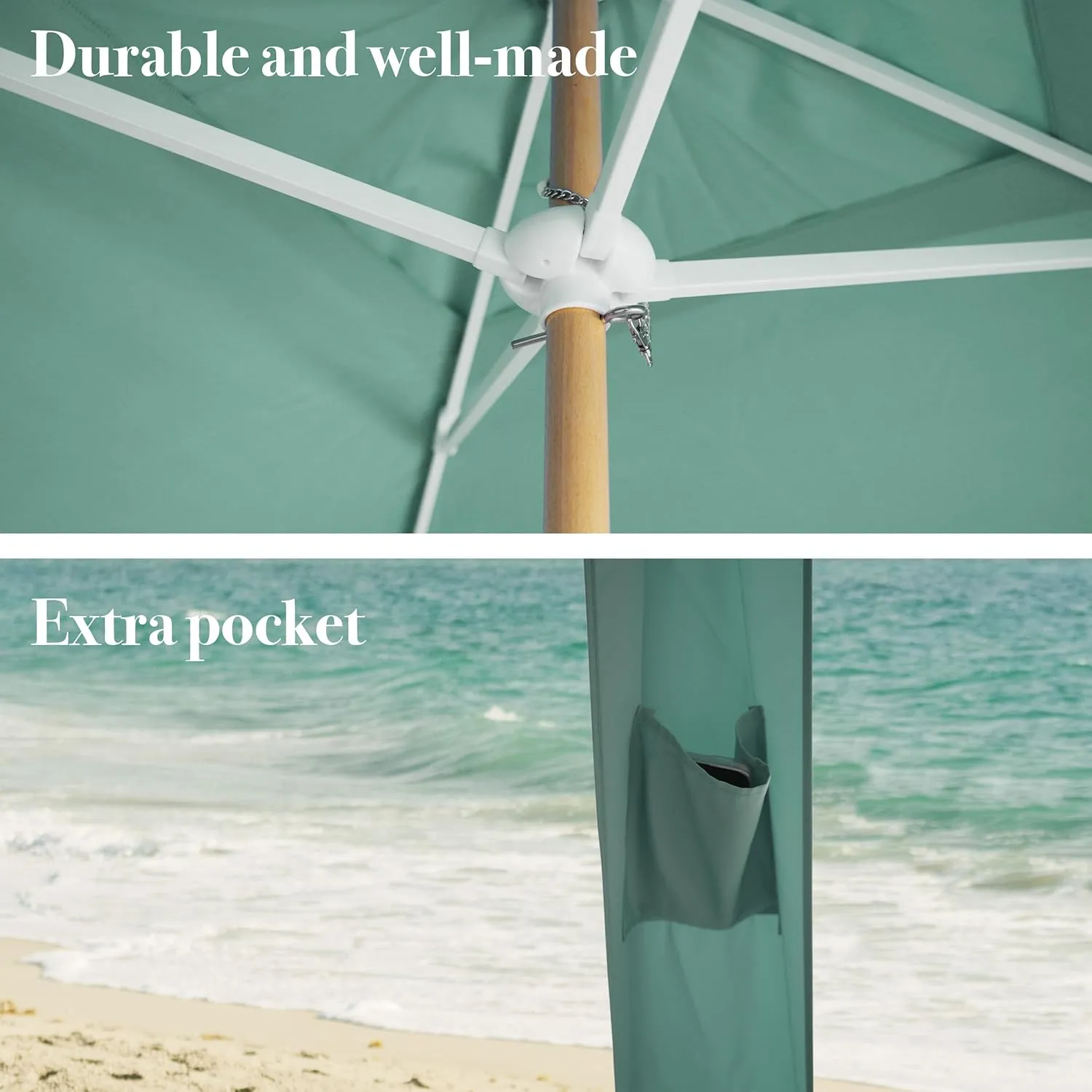 AMMSUN Beach Cabana with Fringe, 6'×6' Boho Beach Canopy with Tassels, Easy Set up & Premium Wood Pole, Cabana Tent with Sand Pockets, Instant Sun Shade for Sand, Garden, Patio, Mint Green