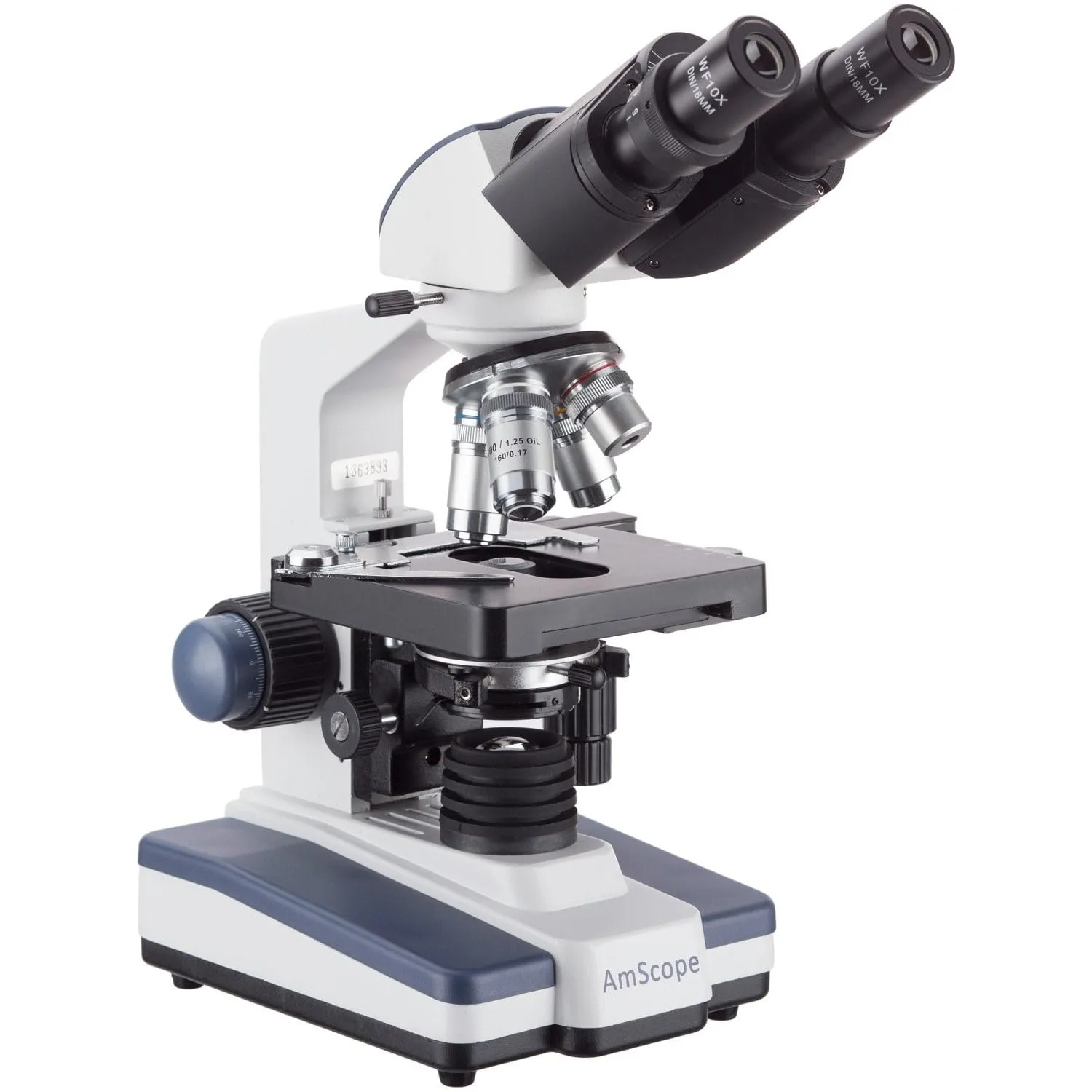 AmScope - 40X-2500X LED Lab Binocular Compound Microscope with 3D-Stage   50pc Blank Slides   100 Coverslips - B120C-50P100S