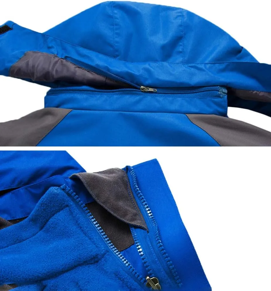 Amxiway Women's Mountain Waterproof Windproof Fleece 3 in 1 Jacket Ski Hooded Rain Coat