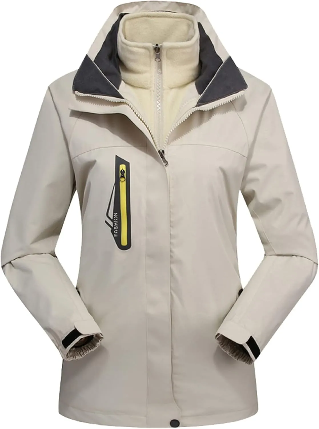 Amxiway Women's Mountain Waterproof Windproof Fleece 3 in 1 Jacket Ski Hooded Rain Coat