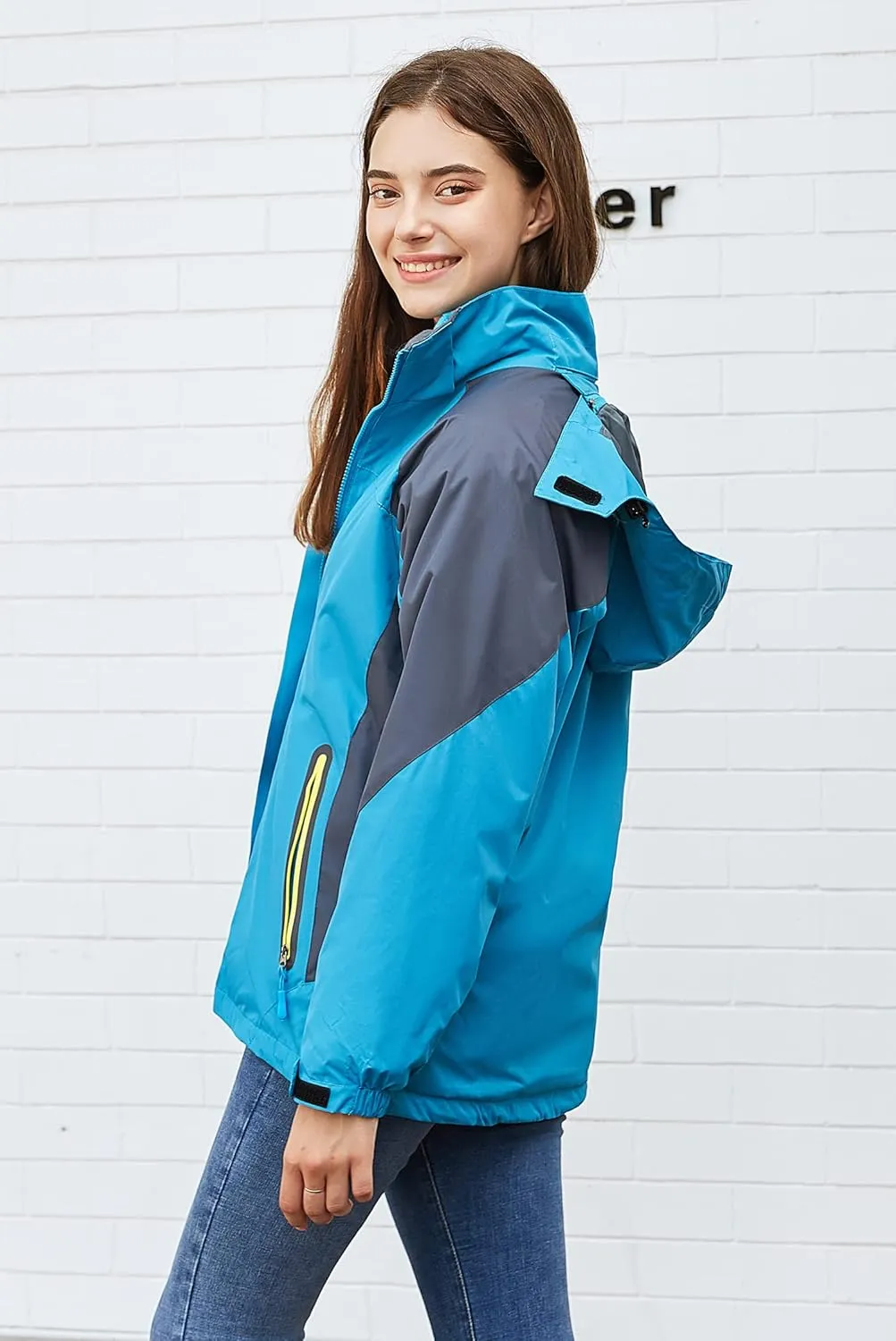 Amxiway Women's Mountain Waterproof Windproof Fleece 3 in 1 Jacket Ski Hooded Rain Coat