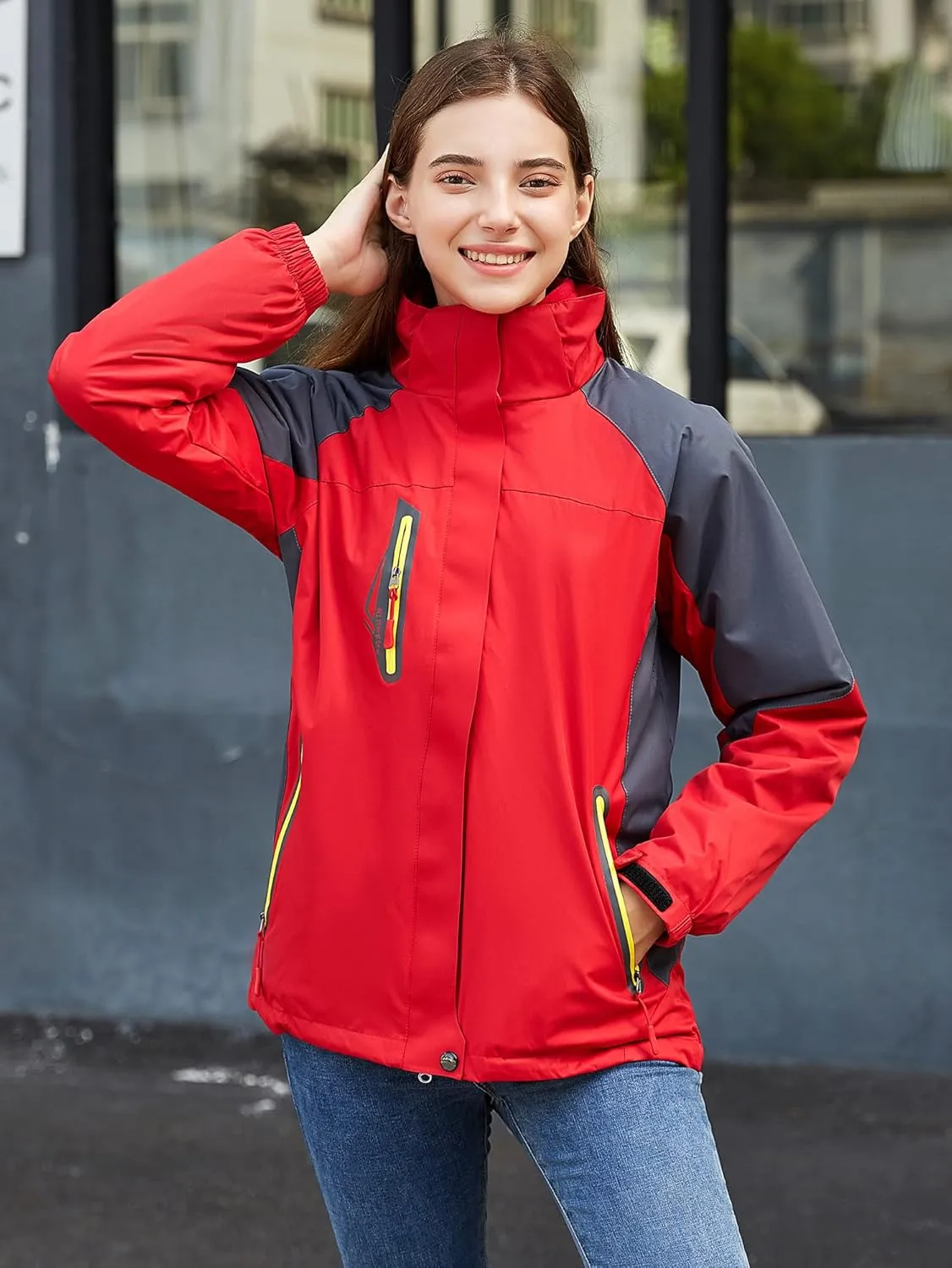 Amxiway Women's Mountain Waterproof Windproof Fleece 3 in 1 Jacket Ski Hooded Rain Coat