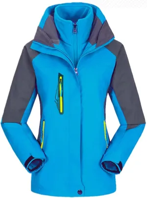 Amxiway Women's Mountain Waterproof Windproof Fleece 3 in 1 Jacket Ski Hooded Rain Coat