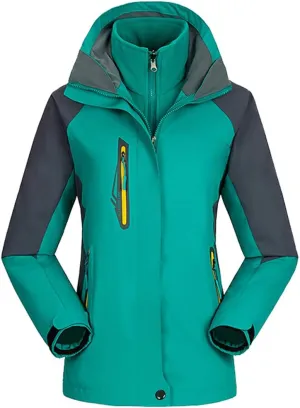 Amxiway Women's Mountain Waterproof Windproof Fleece 3 in 1 Jacket Ski Hooded Rain Coat