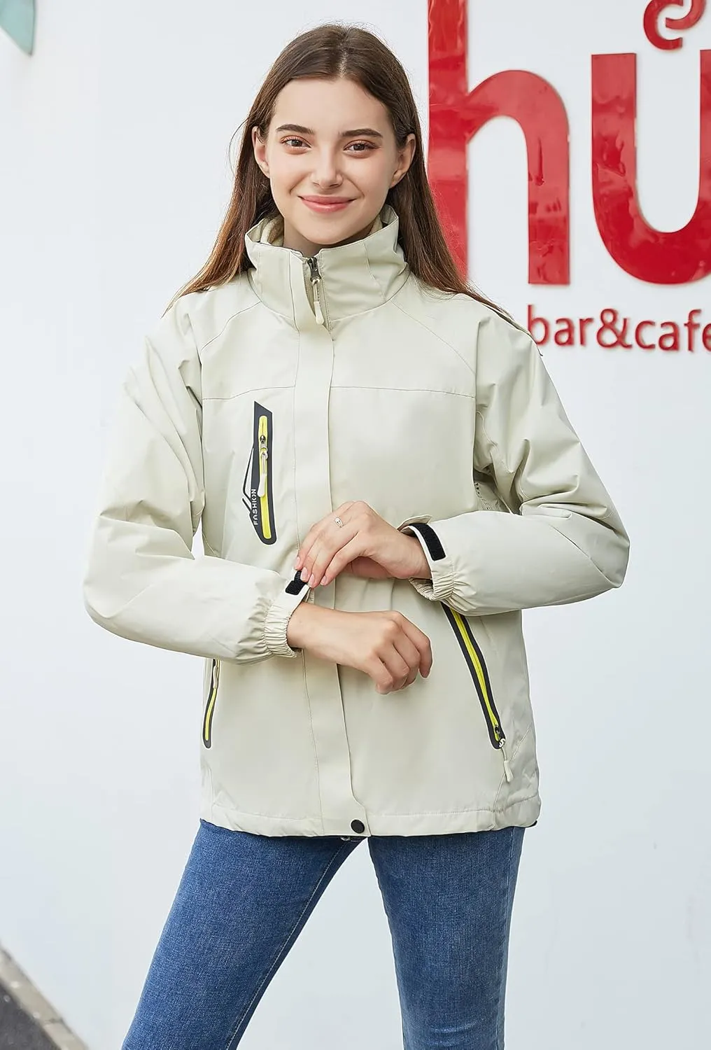 Amxiway Women's Mountain Waterproof Windproof Fleece 3 in 1 Jacket Ski Hooded Rain Coat