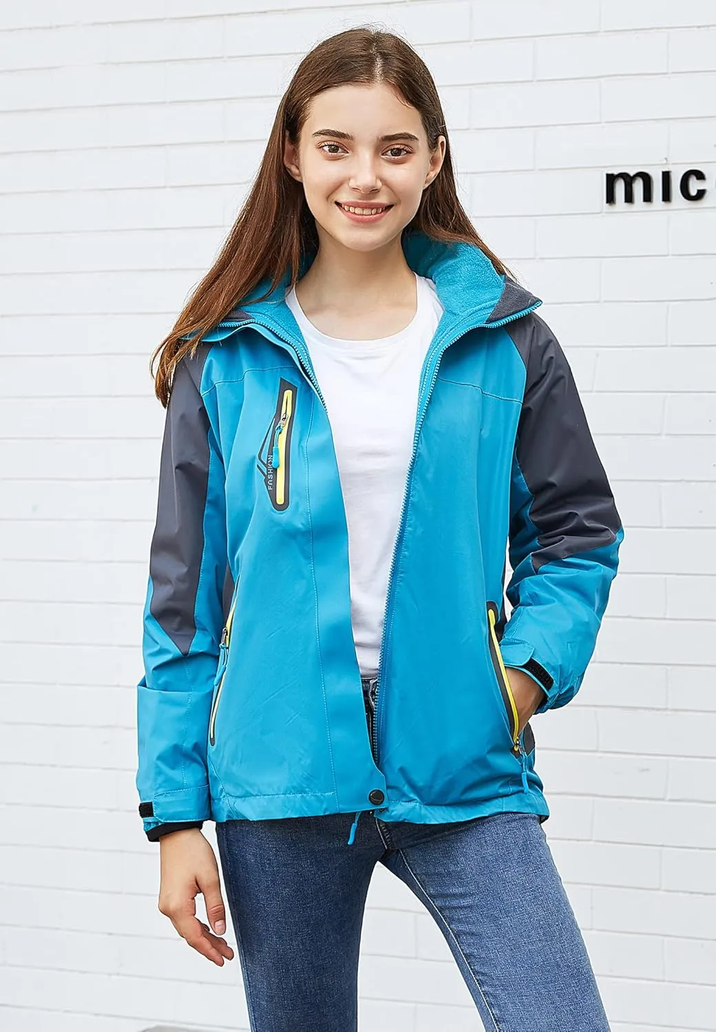 Amxiway Women's Mountain Waterproof Windproof Fleece 3 in 1 Jacket Ski Hooded Rain Coat