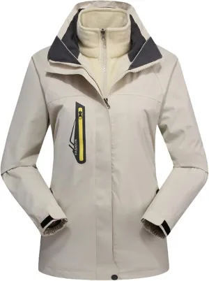 Amxiway Women's Mountain Waterproof Windproof Fleece 3 in 1 Jacket Ski Hooded Rain Coat